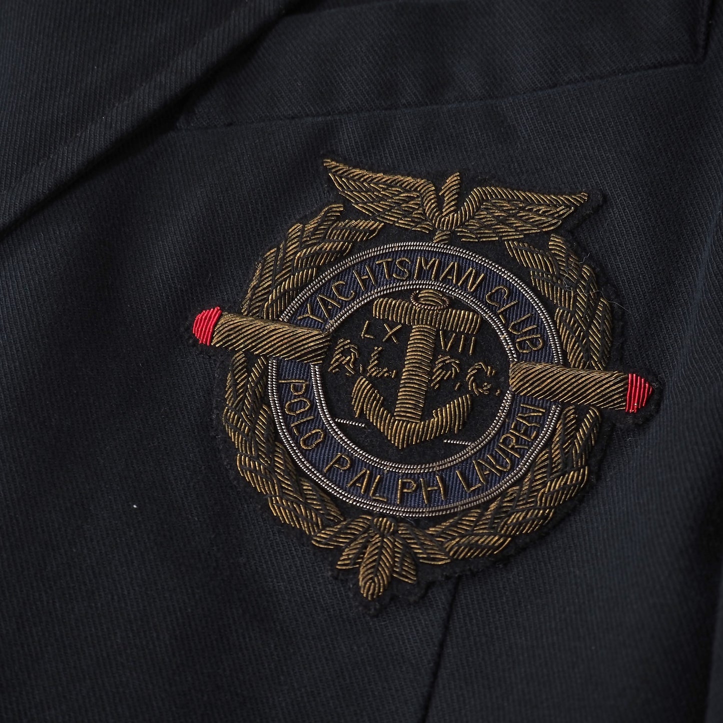 ポロラルフローレン Polo by Ralph Lauren エンブロイダリー エンブレム刺繍 金ボタン ダブルブレスト ジャケット US40 ダークネイビー メンズ 正規品 5-ZK033
