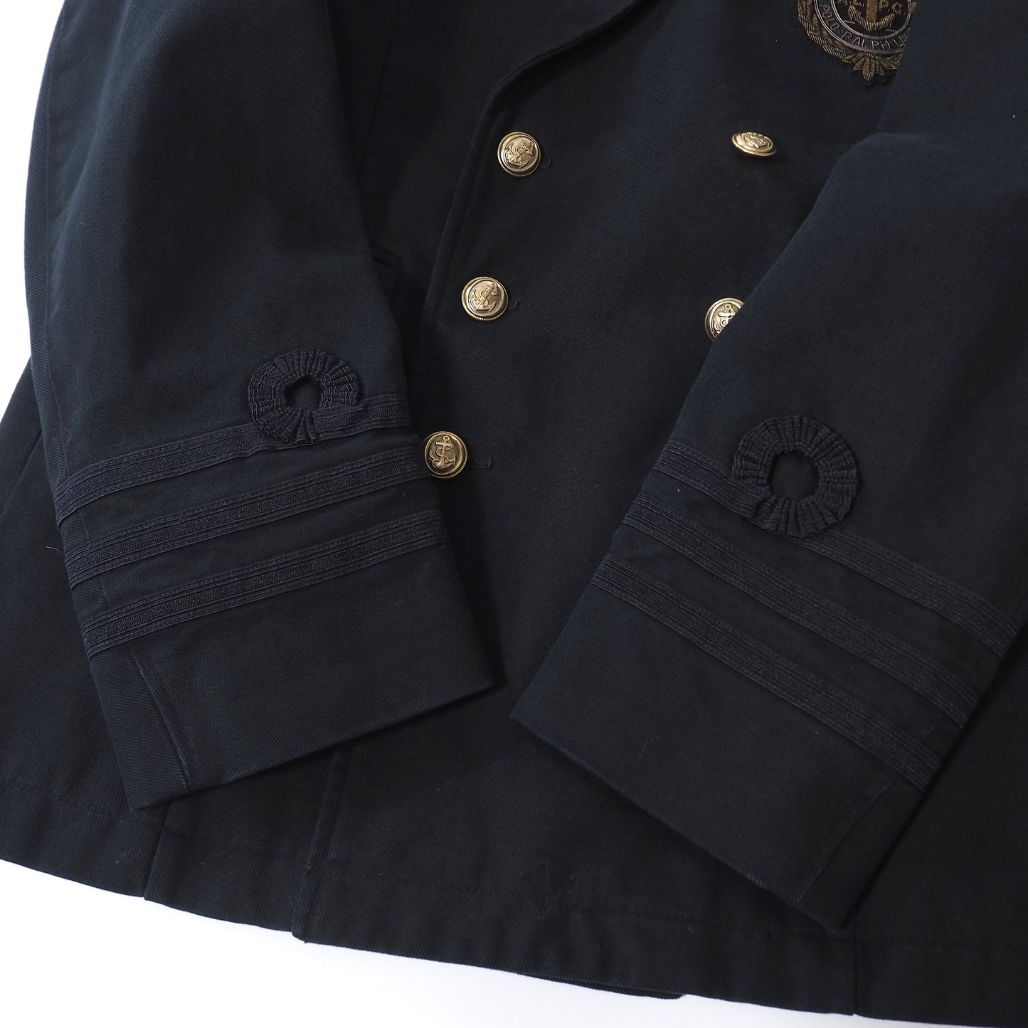 ポロラルフローレン Polo by Ralph Lauren エンブロイダリー エンブレム刺繍 金ボタン ダブルブレスト ジャケット US40 ダークネイビー メンズ 正規品 5-ZK033