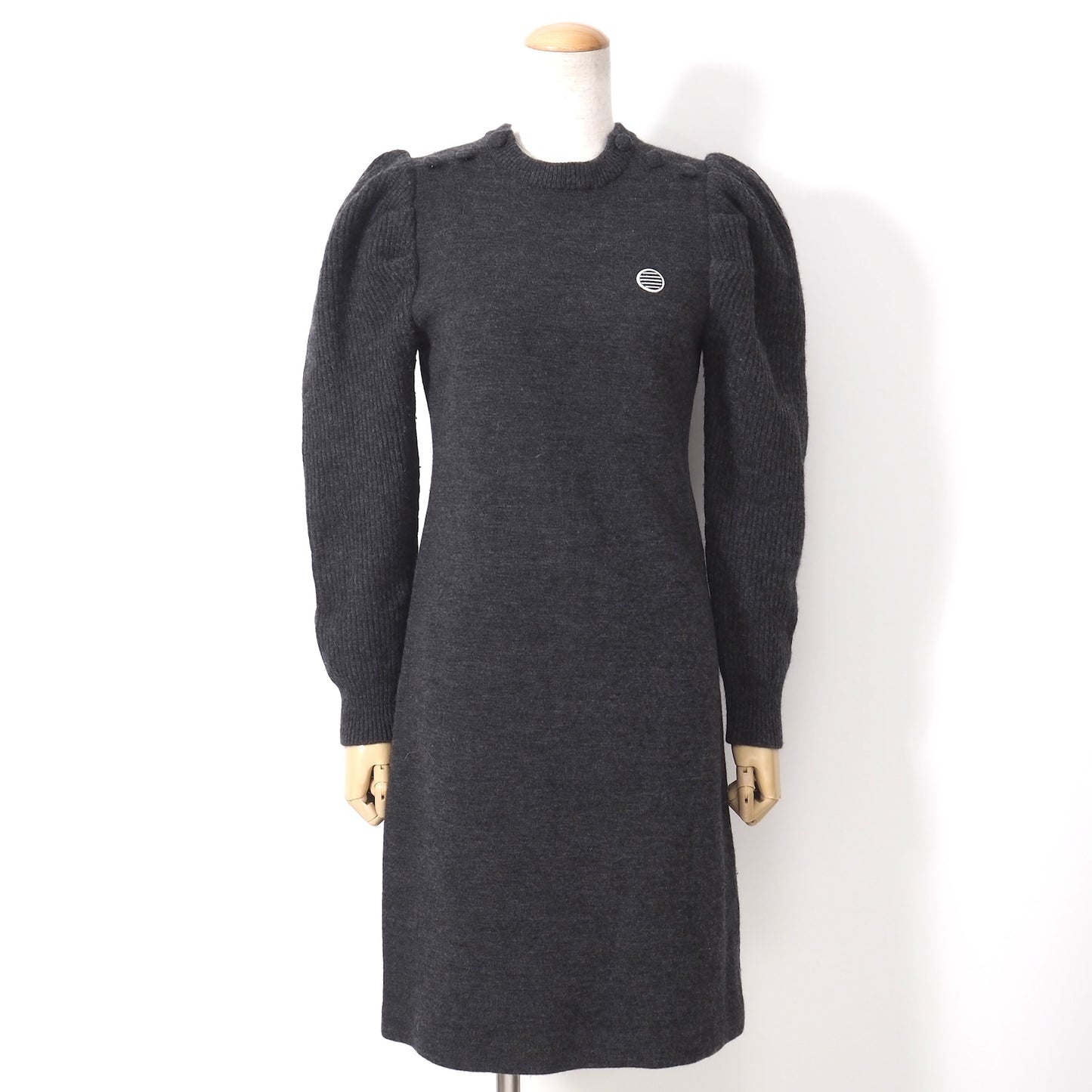 良品 ボーダーズアットバルコニー BORDERS at BALCONY 22年製 ウール ロングスリーブ ニット ワンピース 38 ダークグレー レディース 正規品 5-ZK034