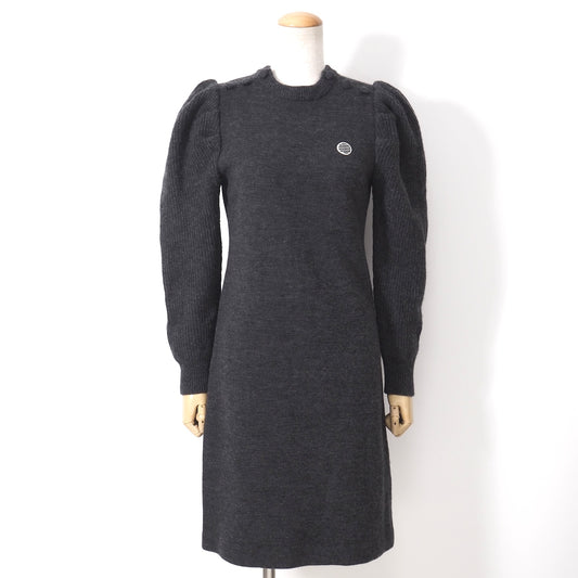 良品 ボーダーズアットバルコニー BORDERS at BALCONY 22年製 ウール ロングスリーブ ニット ワンピース 38 ダークグレー レディース 正規品 5-ZK034