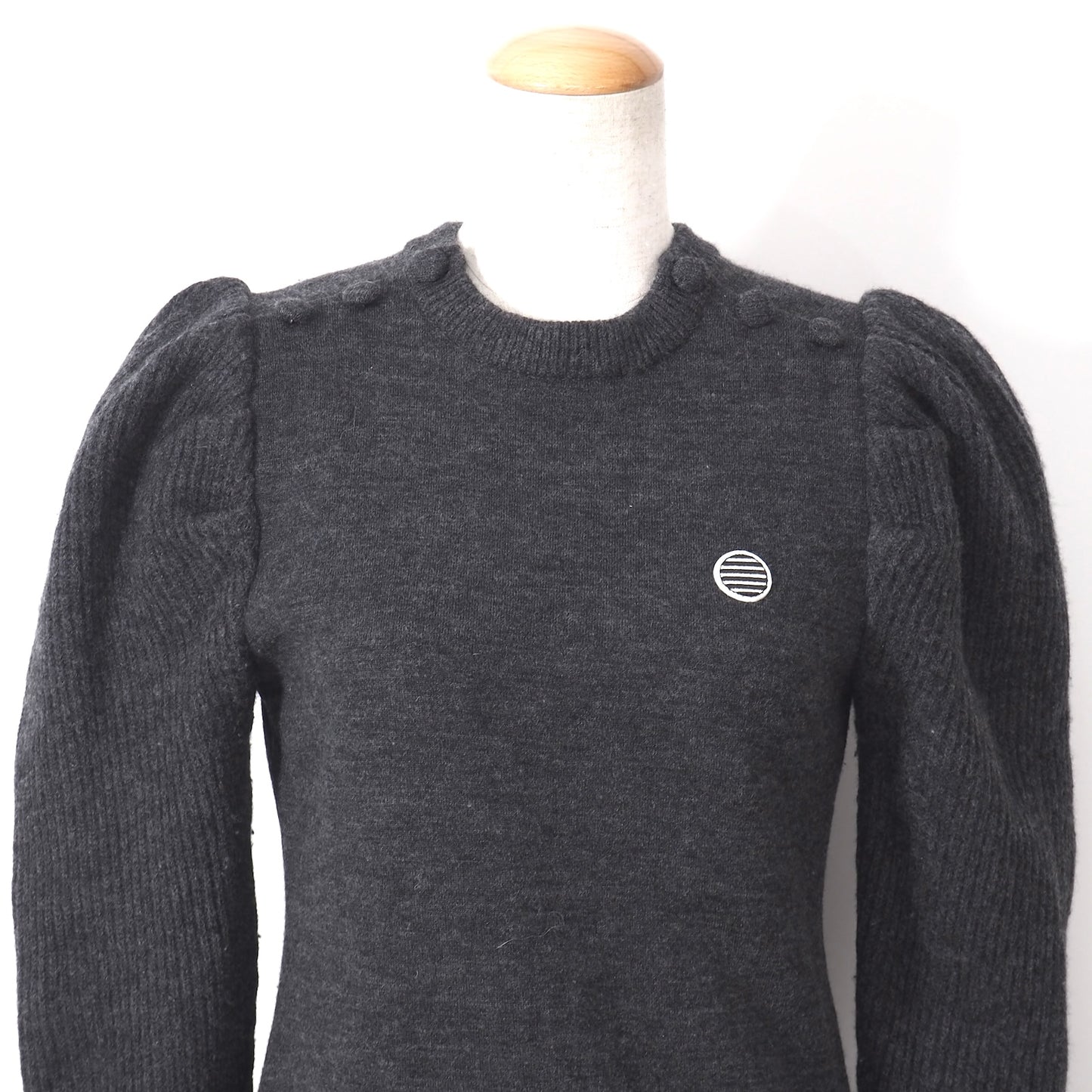 良品 ボーダーズアットバルコニー BORDERS at BALCONY 22年製 ウール ロングスリーブ ニット ワンピース 38 ダークグレー レディース 正規品 5-ZK034