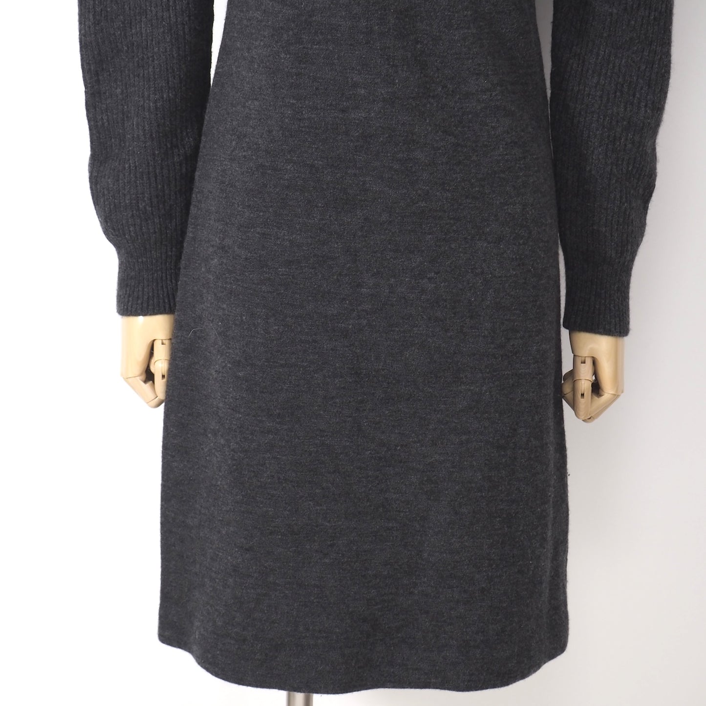 良品 ボーダーズアットバルコニー BORDERS at BALCONY 22年製 ウール ロングスリーブ ニット ワンピース 38 ダークグレー レディース 正規品 5-ZK034