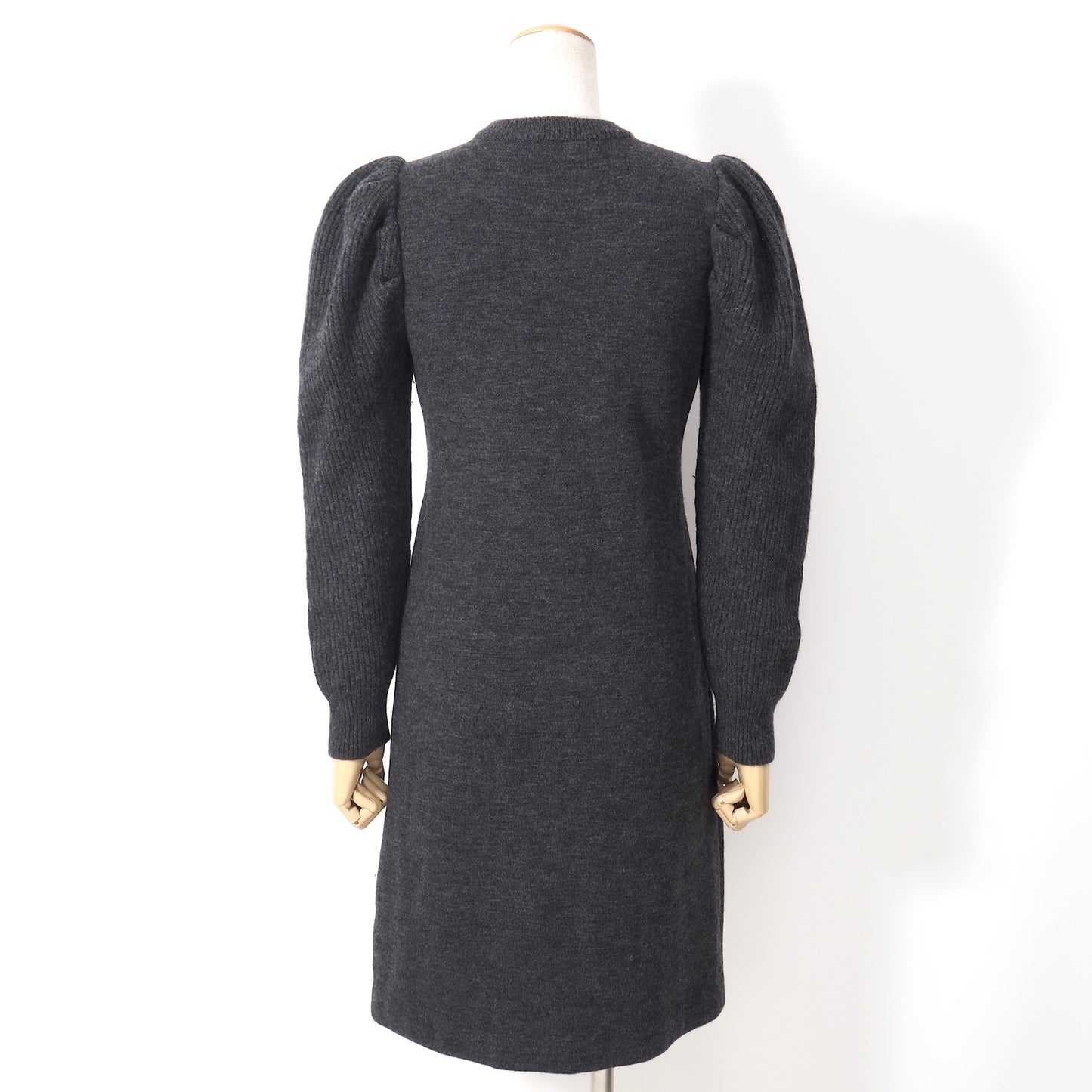 良品 ボーダーズアットバルコニー BORDERS at BALCONY 22年製 ウール ロングスリーブ ニット ワンピース 38 ダークグレー レディース 正規品 5-ZK034