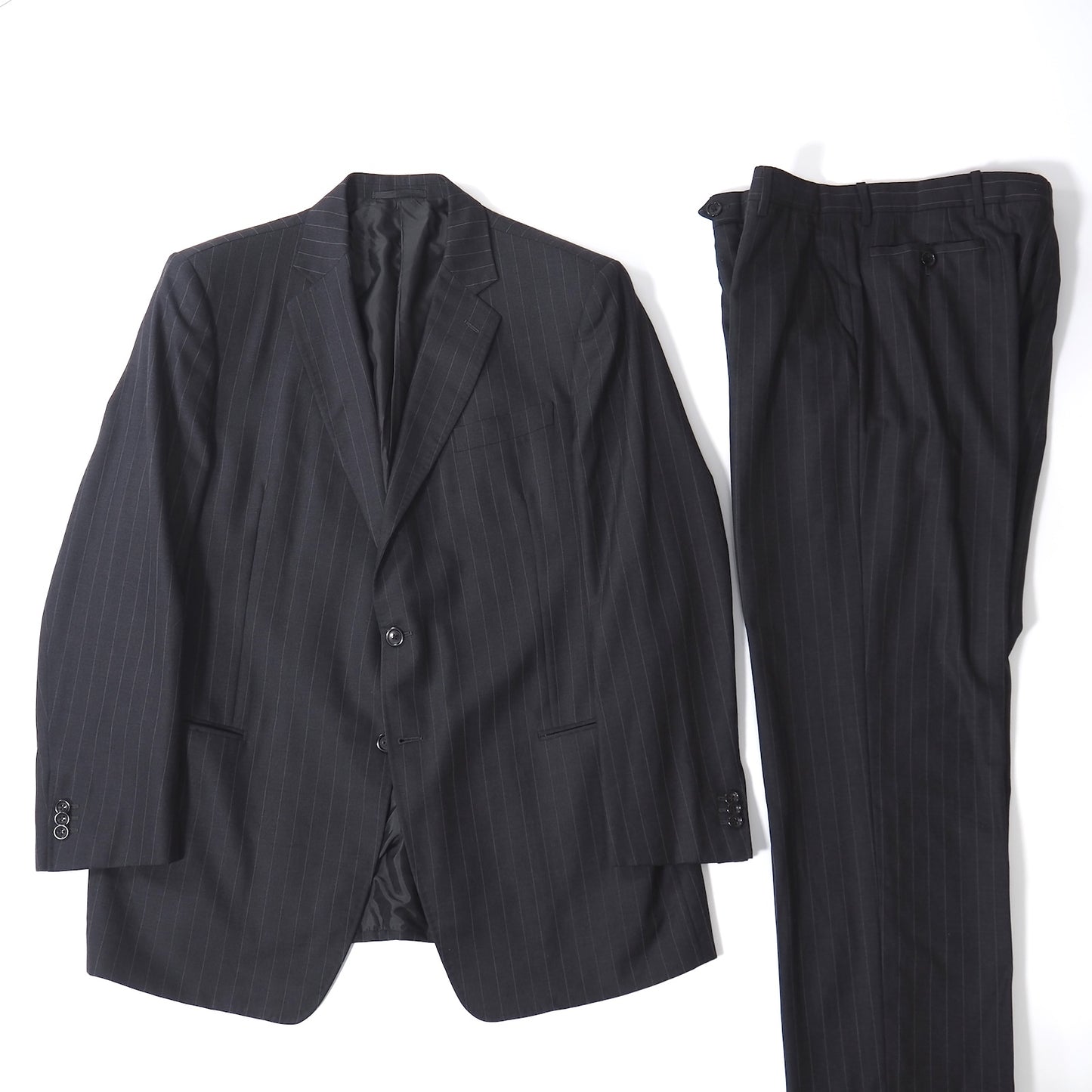 良品 ジョルジオアルマーニ GIORGIO ARMANI ヴァージンウール ストライプ セットアップ スーツ 56 ダークグレー メンズ 正規品 5-ZK045