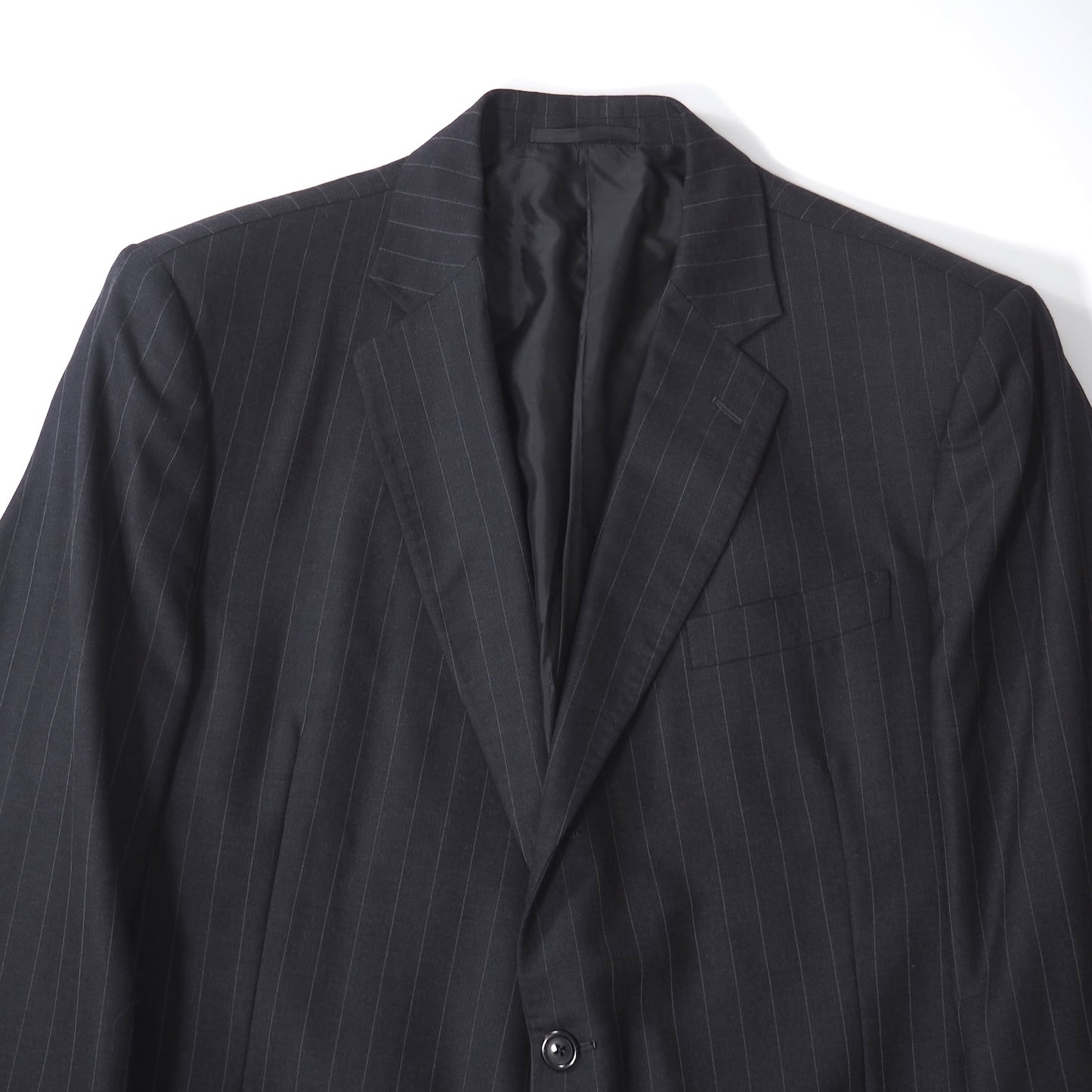 良品 ジョルジオアルマーニ GIORGIO ARMANI ヴァージンウール ストライプ セットアップ スーツ 56 ダークグレー メンズ 正規品 5-ZK045