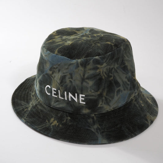 美品 セリーヌ CELINE バケットハット コーデュロイ S グリーン系 カモフラ柄 メンズ 正規品 6-AC001