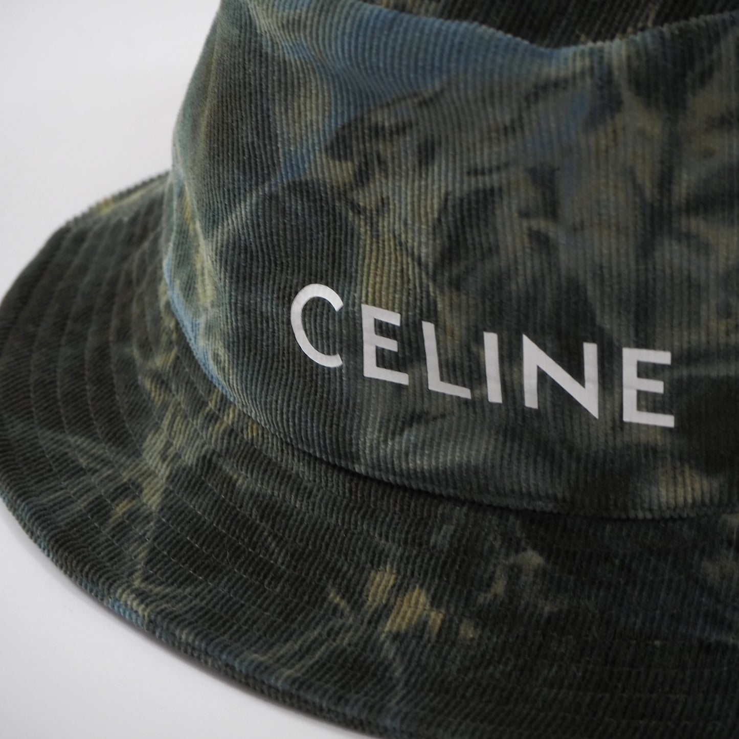 美品 セリーヌ CELINE バケットハット コーデュロイ S グリーン系 カモフラ柄 メンズ 正規品 6-AC001