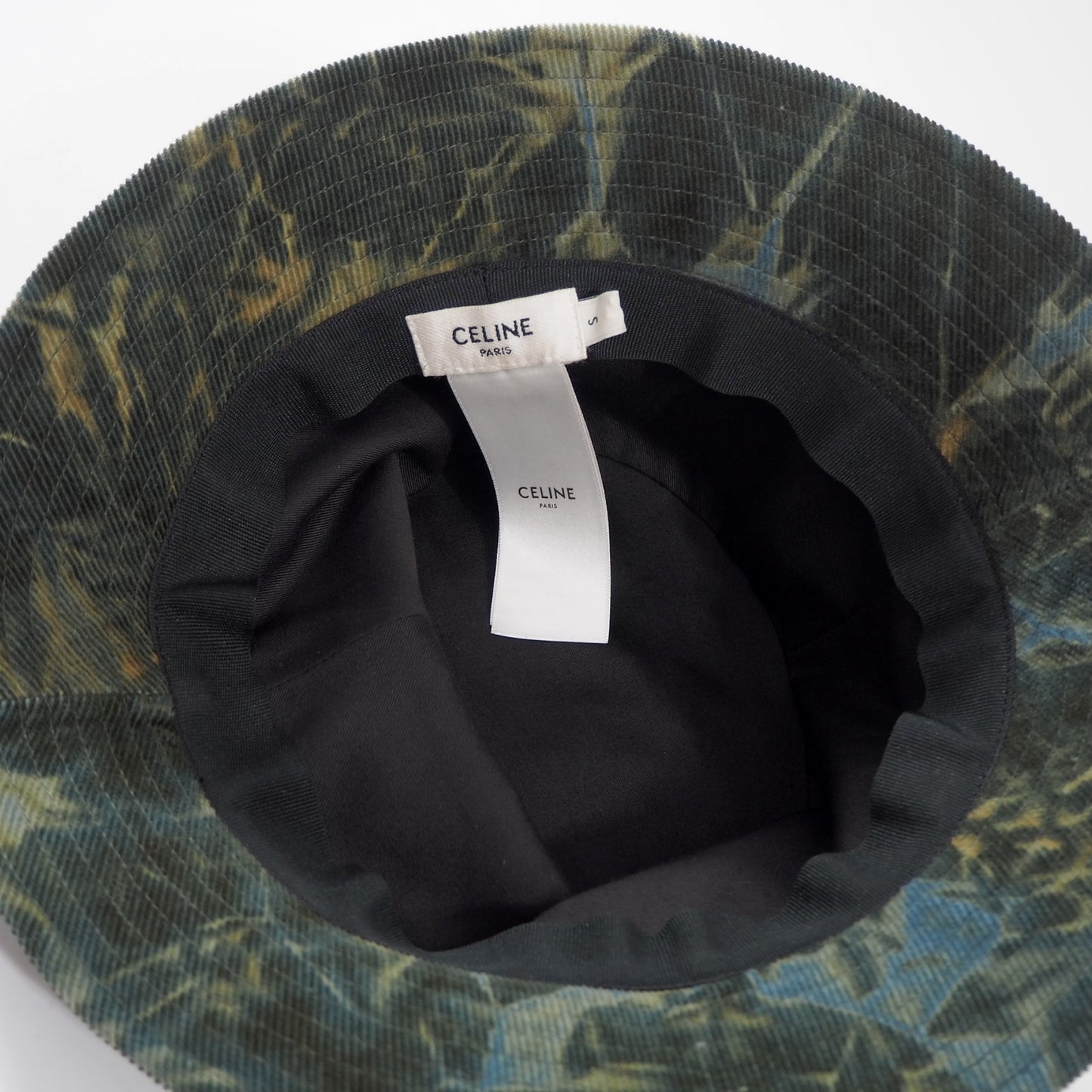 美品 セリーヌ CELINE バケットハット コーデュロイ S グリーン系 カモフラ柄 メンズ 正規品 6-AC001