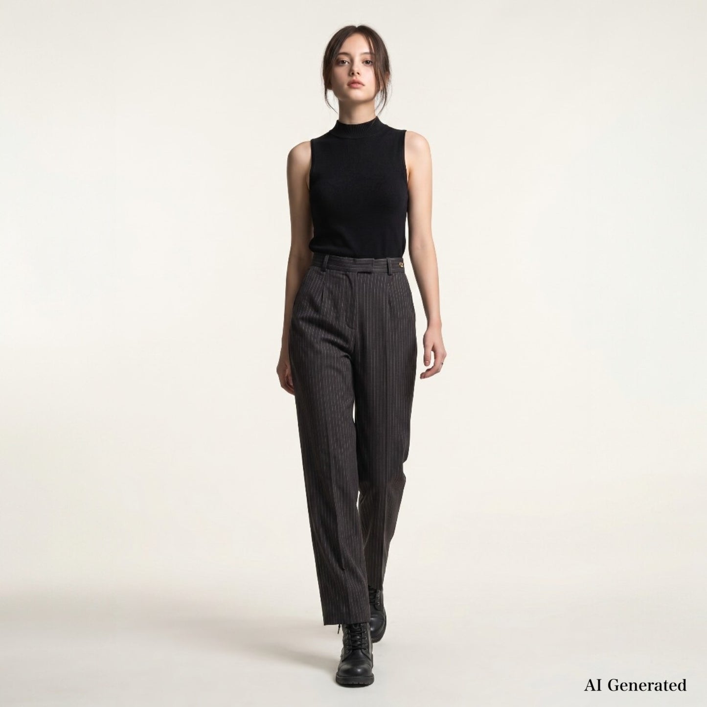美品 シャネル CHANEL フランス製 ヴィンテージ ワイドパンツ スラックス FR40 ダークブラウン ストライプ レディース 正規品 6-AD003