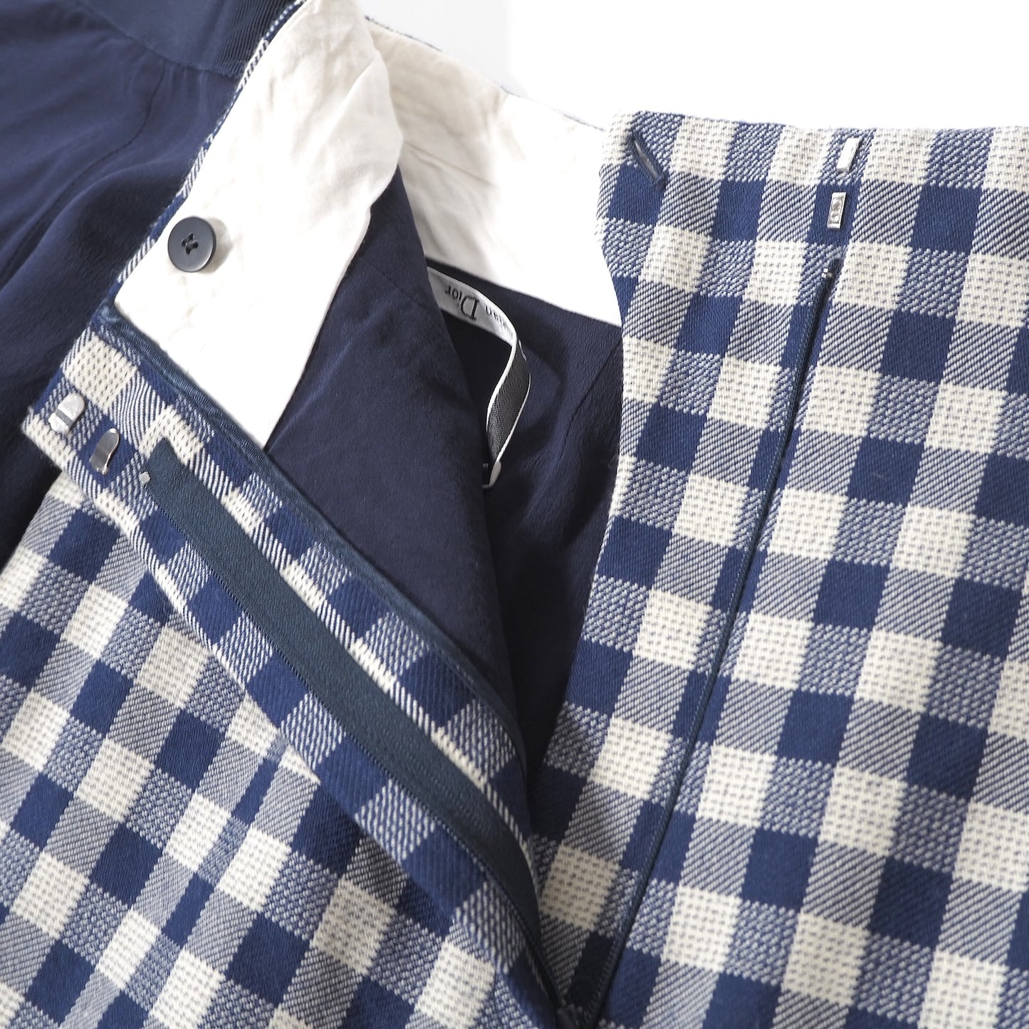クリスチャンディオール Christian Dior 20年製 キュロット ハーフパンツ ショートパンツ 38 ブルー ホワイト チェック レディース 正規品 6-AD010