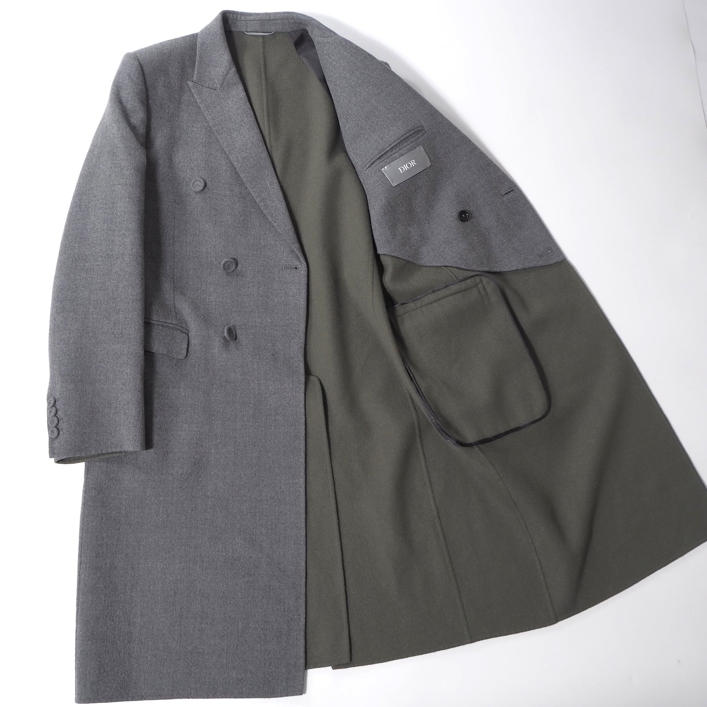 美品 ディオール DIOR 22SS ダブルフェイス ウール ダブルブレスト コート 48 グレー メンズ 正規品 6-AD011