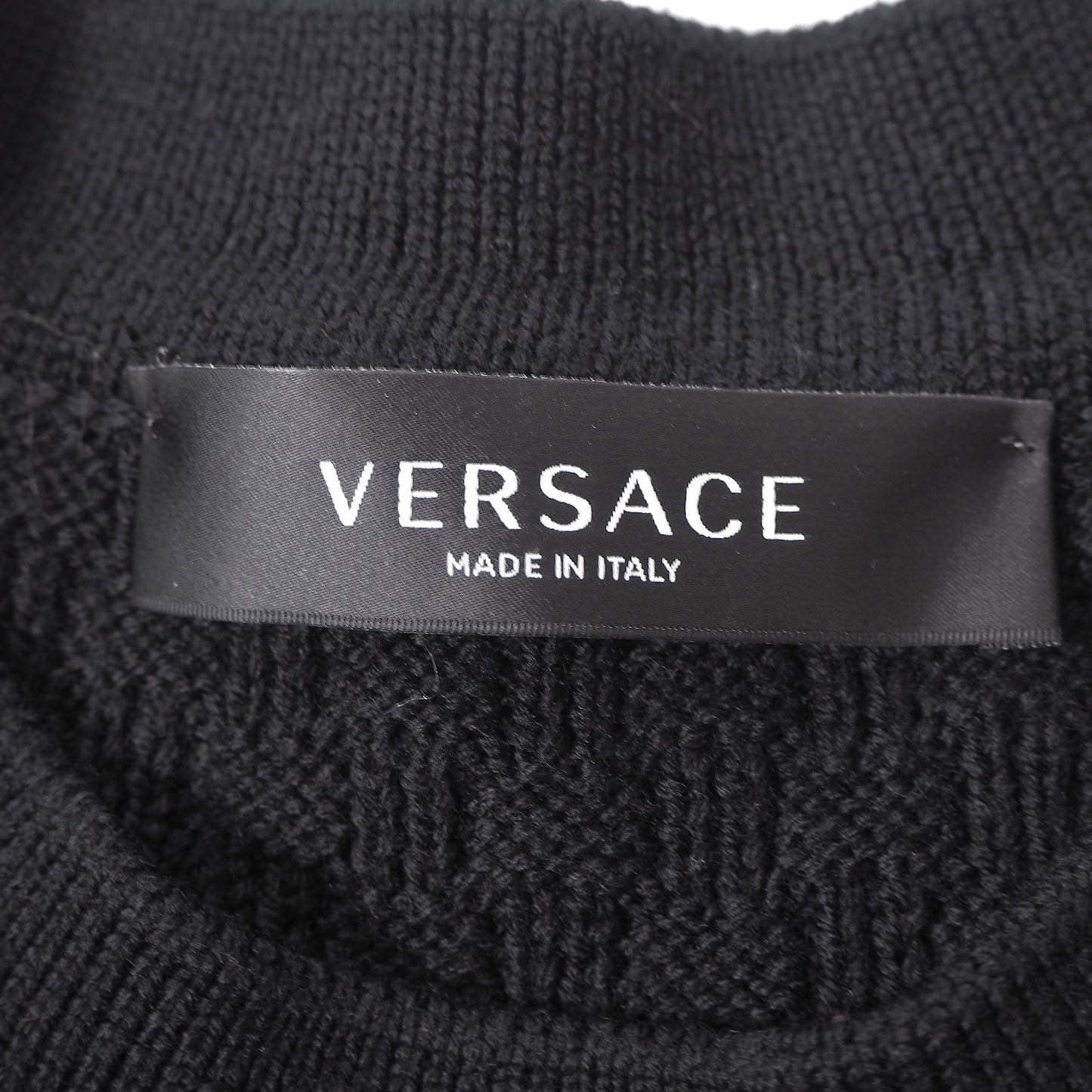 美品 ヴェルサーチ VERSACE イタリア製 ウール ローズ柄 長袖 ニット 36 ブラック レディース 正規品 6-AD013