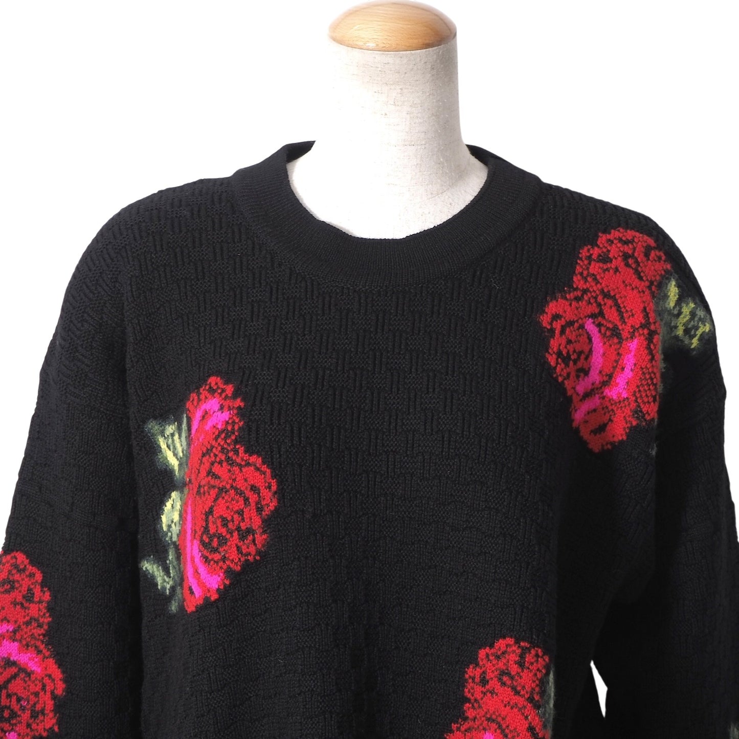 美品 ヴェルサーチ VERSACE イタリア製 ウール ローズ柄 長袖 ニット 36 ブラック レディース 正規品 6-AD013