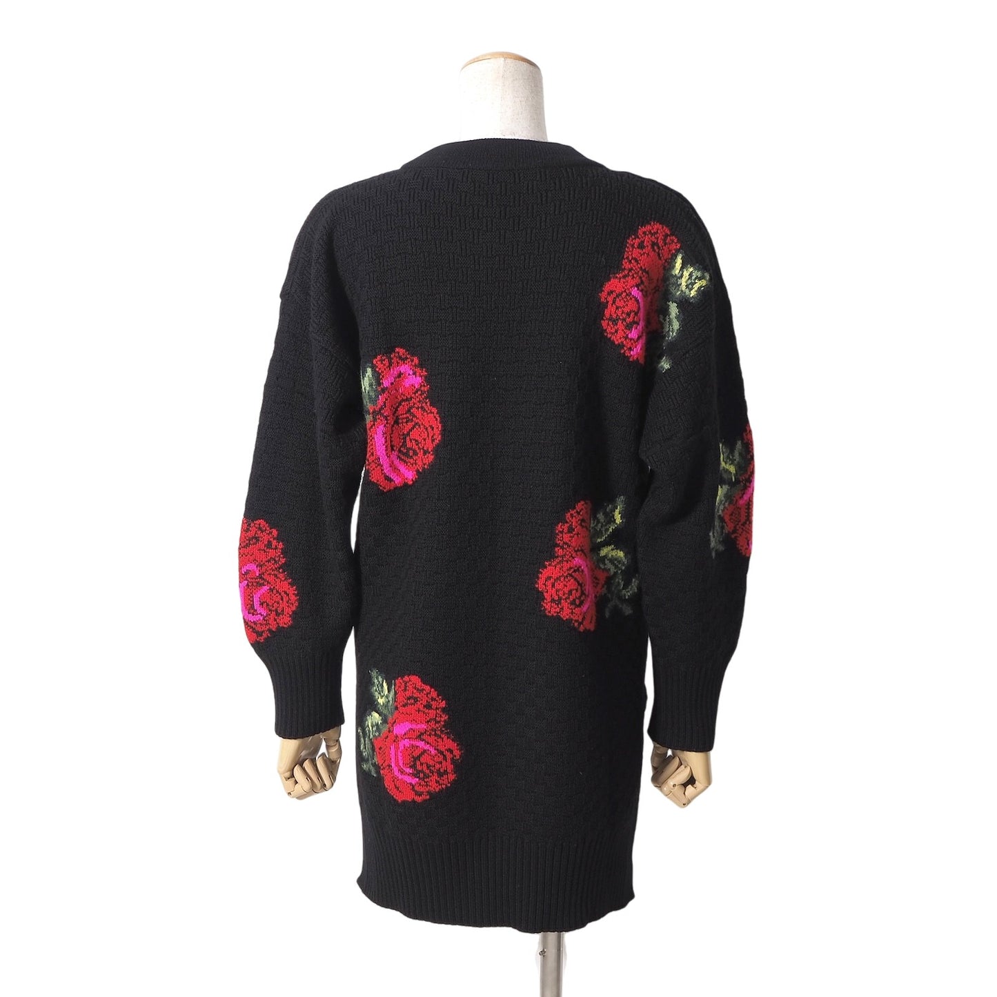 美品 ヴェルサーチ VERSACE イタリア製 ウール ローズ柄 長袖 ニット 36 ブラック レディース 正規品 6-AD013