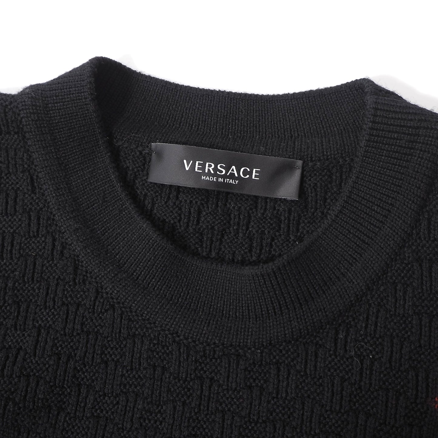 美品 ヴェルサーチ VERSACE イタリア製 ウール ローズ柄 長袖 ニット 36 ブラック レディース 正規品 6-AD013