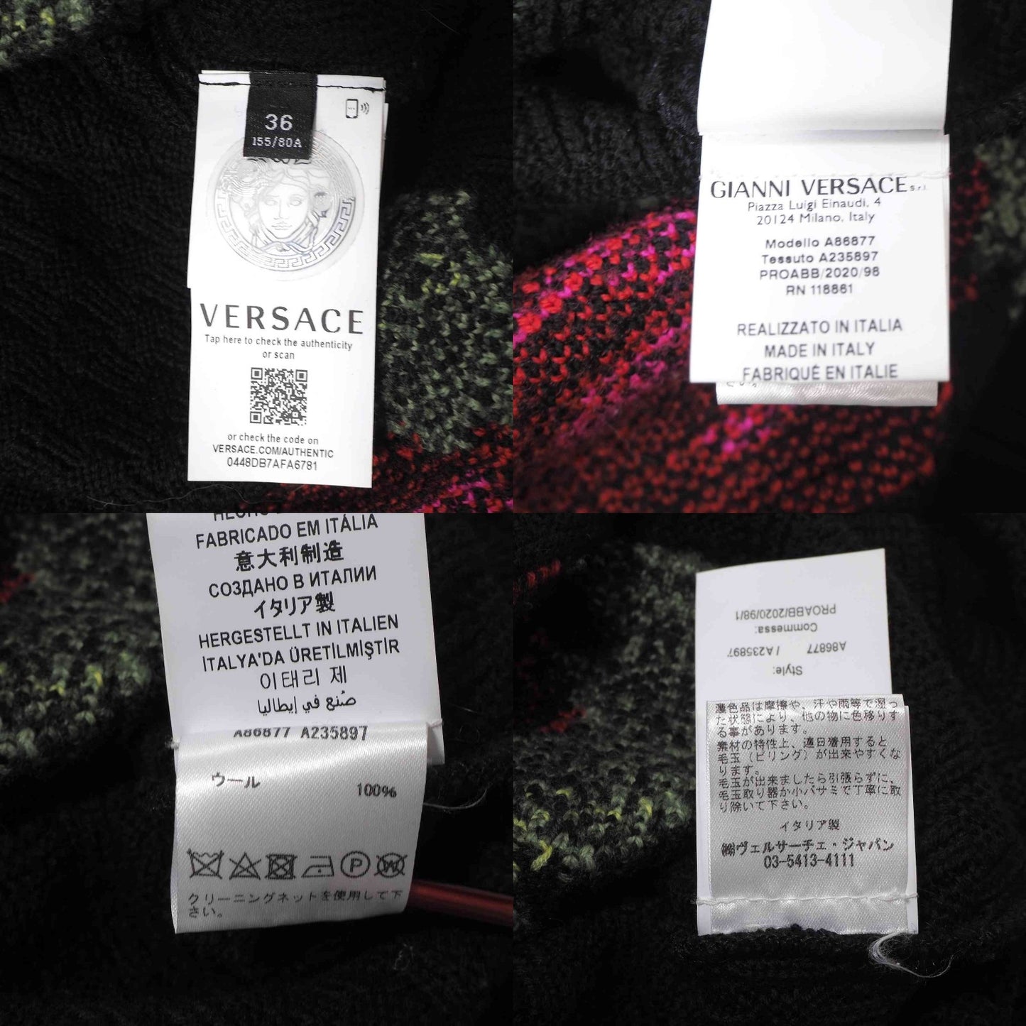 美品 ヴェルサーチ VERSACE イタリア製 ウール ローズ柄 長袖 ニット 36 ブラック レディース 正規品 6-AD013