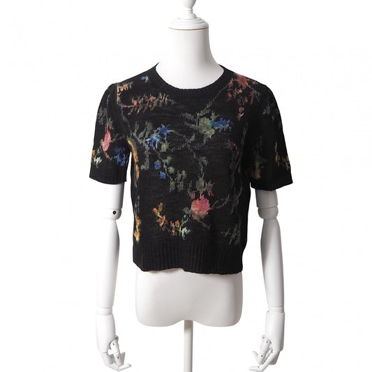 美品 クリスチャンディオール Christian Dior イタリア製 23年製 総柄 半袖 サマー ニット 42 ブラック 花柄 レディース 正規品 6-AD015