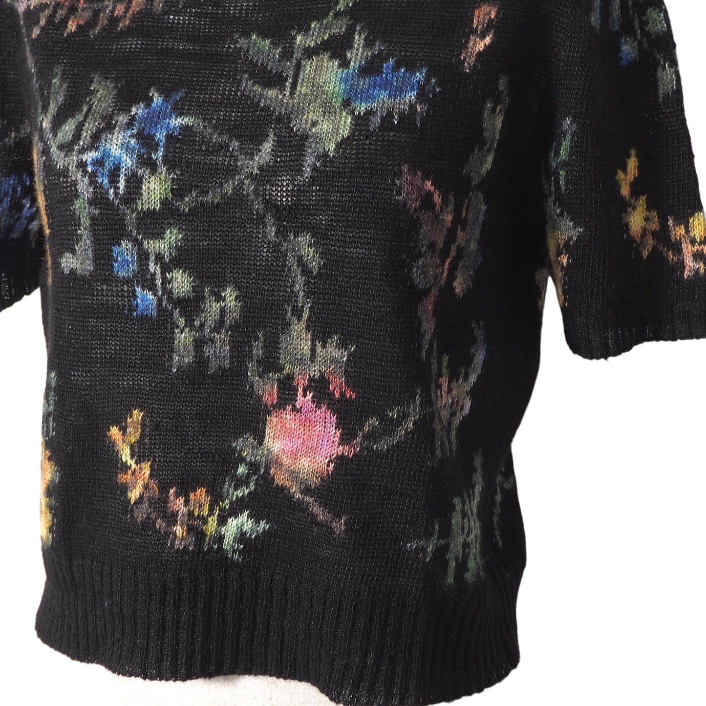 美品 クリスチャンディオール Christian Dior イタリア製 23年製 総柄 半袖 ニット 42 ブラック 花柄 レディース 正規品 6-AD015