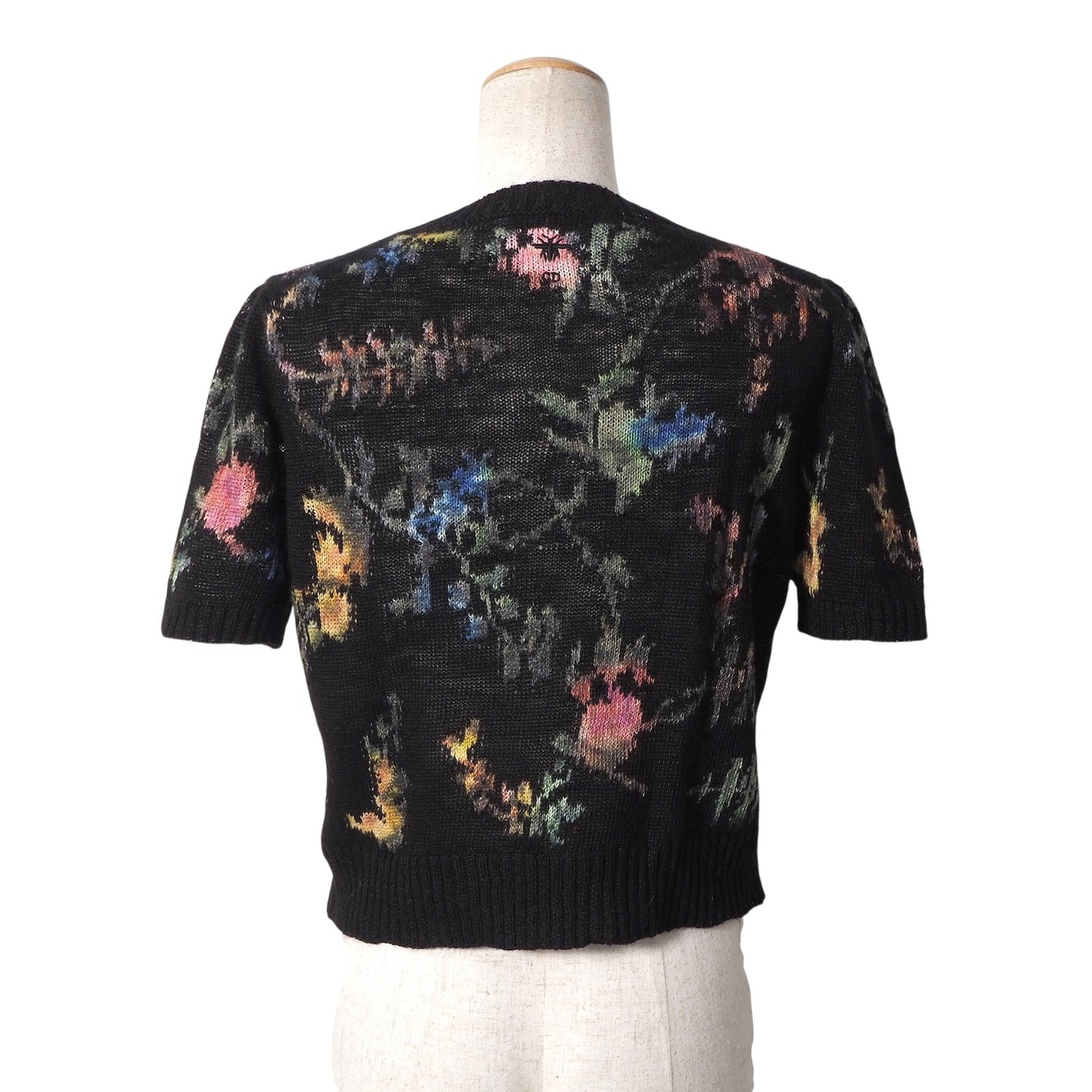 美品 クリスチャンディオール Christian Dior イタリア製 23年製 総柄 半袖 ニット 42 ブラック 花柄 レディース 正規品 6-AD015