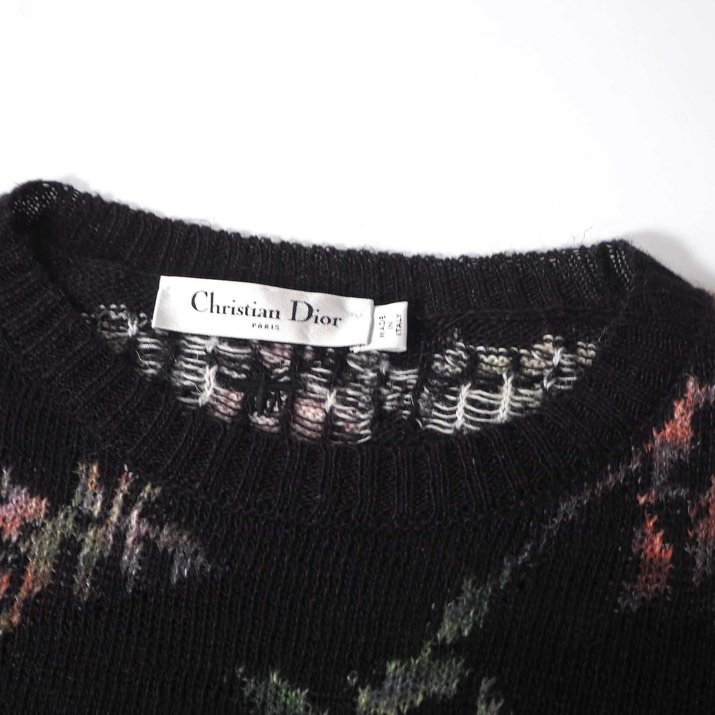 美品 クリスチャンディオール Christian Dior イタリア製 23年製 総柄 半袖 サマー ニット 42 ブラック 花柄 レディース 正規品 6-AD015