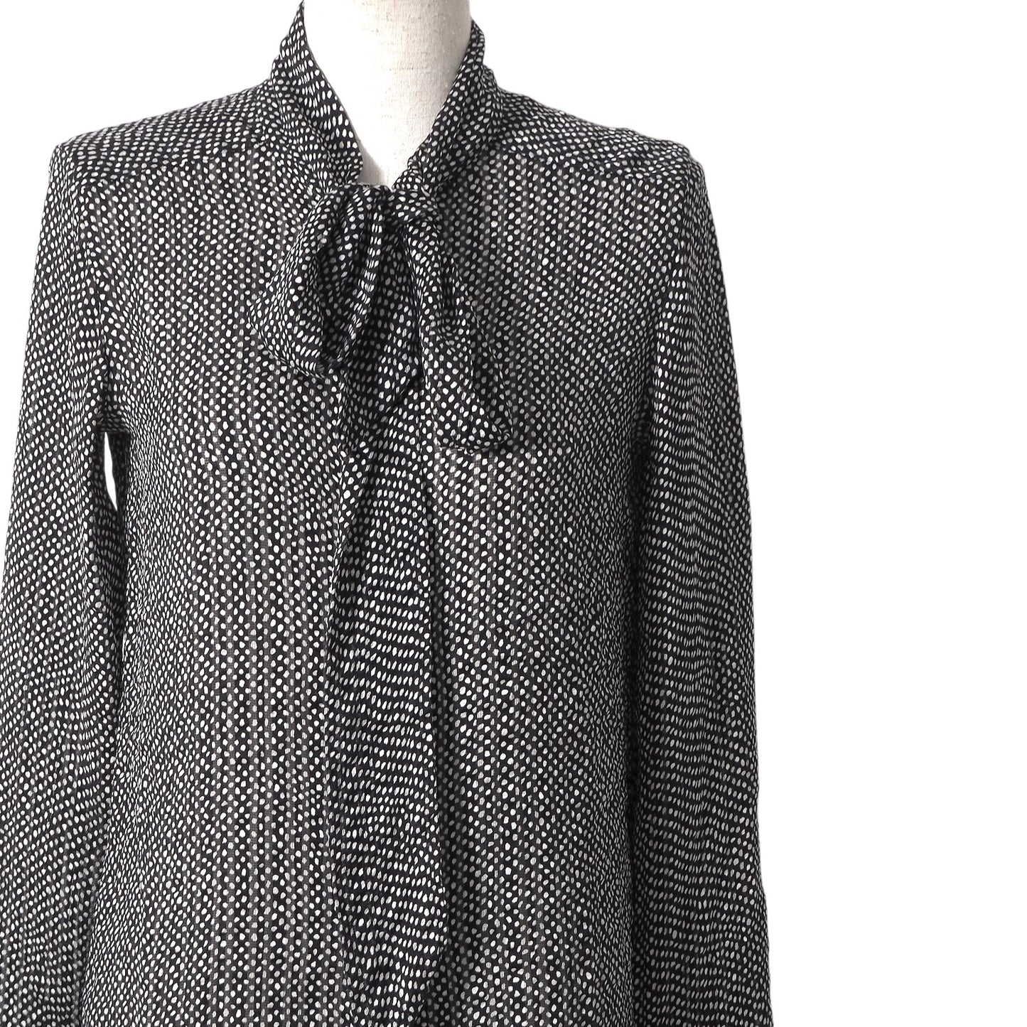 セリーヌ CELINE フランス製 フィービー期 シルク 総柄 ボイタイ ブラウス 36 ブラック レディース 正規品 6-AD016