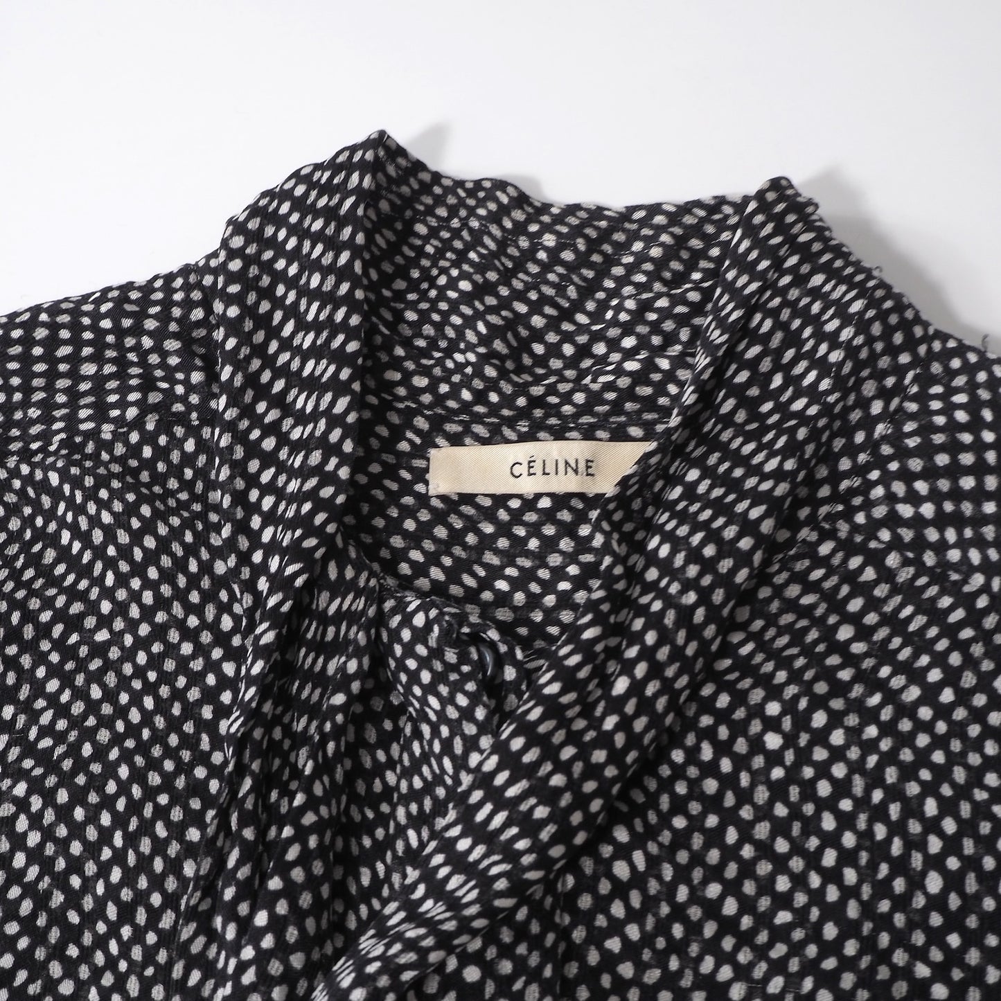 セリーヌ CELINE フランス製 フィービー期 シルク 総柄 ボイタイ ブラウス 36 ブラック レディース 正規品 6-AD016