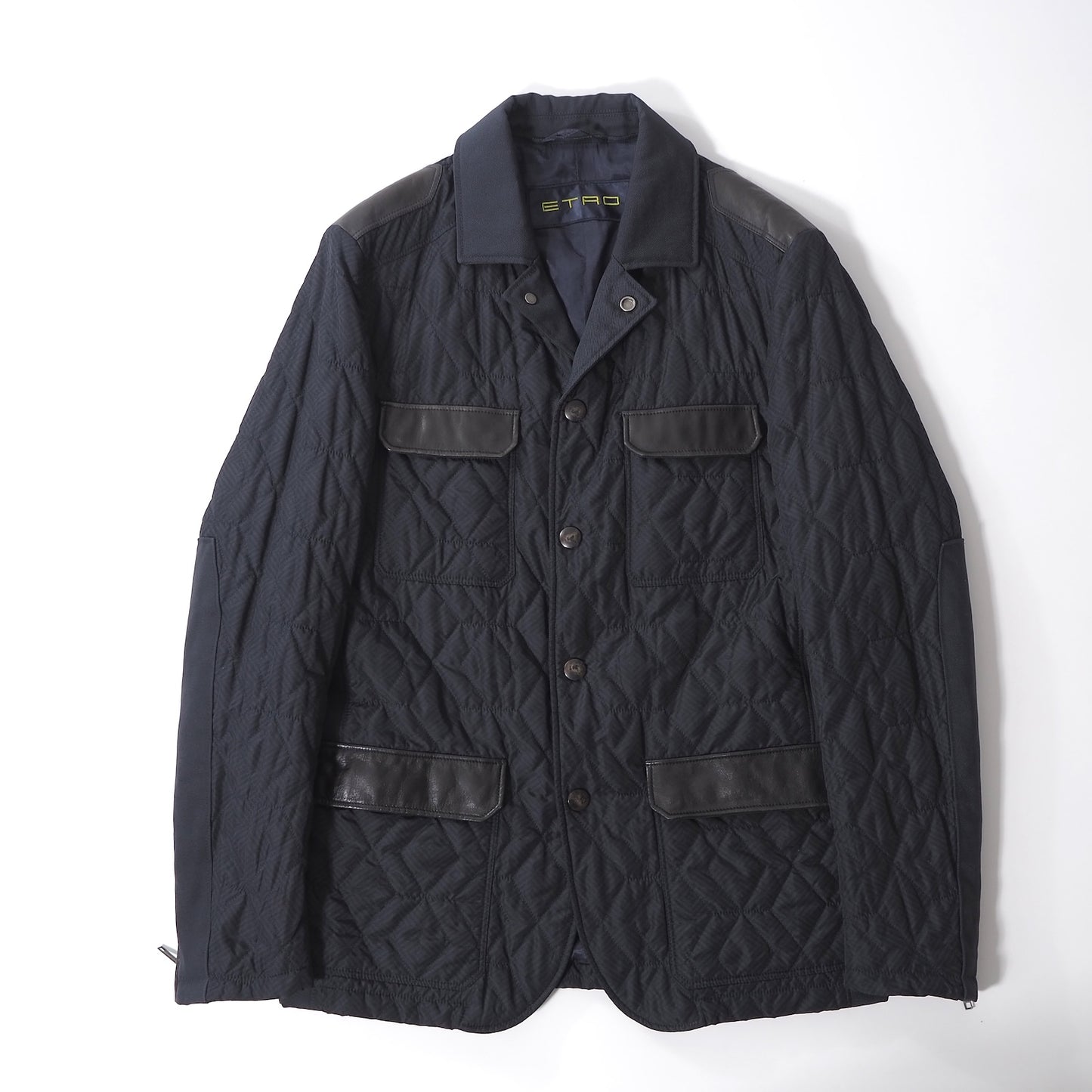 エトロ ETRO レザートリム キルティング ジャケット S ネイビー ブラック メンズ 正規品 6-AD018