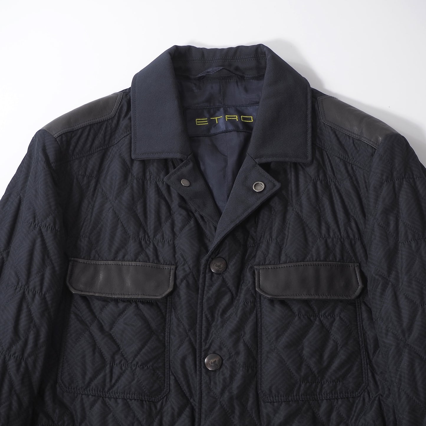 エトロ ETRO レザートリム キルティング ジャケット S ネイビー ブラック メンズ 正規品 6-AD018