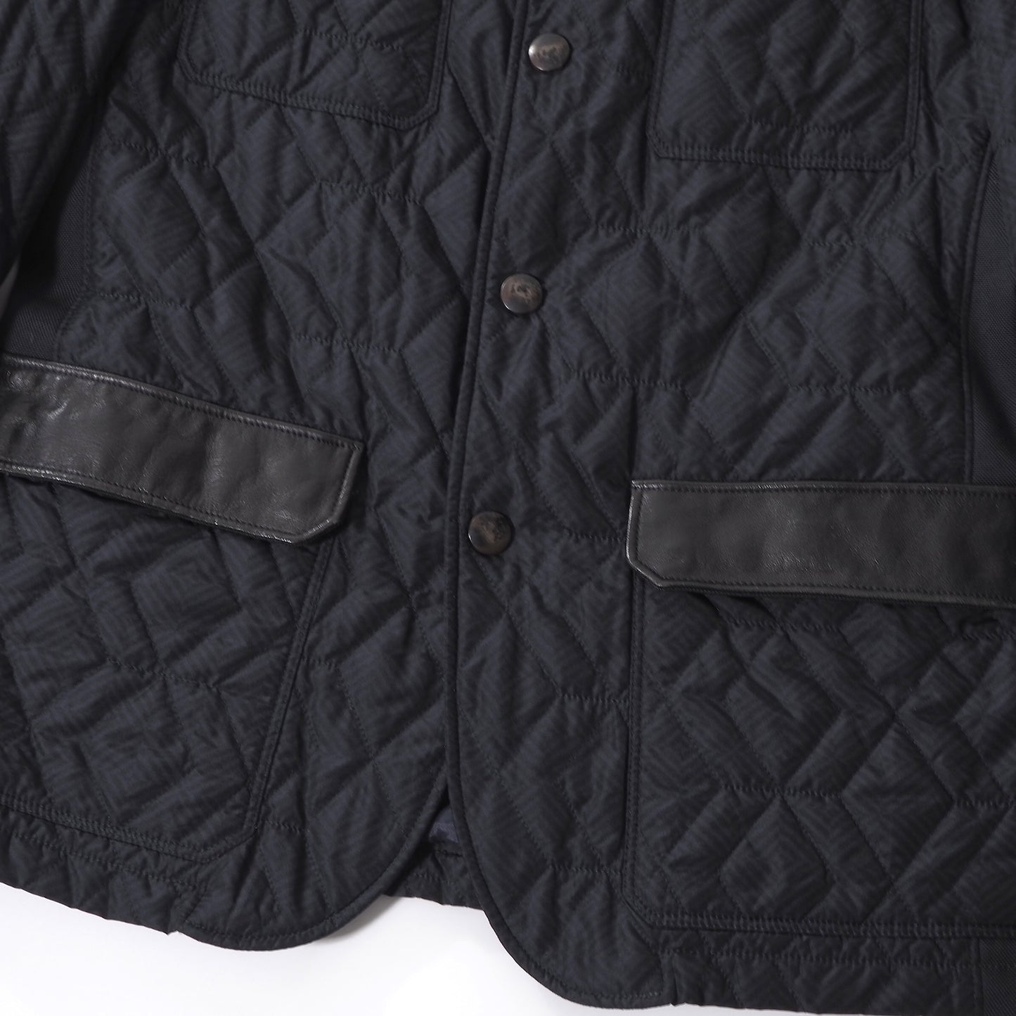 エトロ ETRO レザートリム キルティング ジャケット S ネイビー ブラック メンズ 正規品 6-AD018