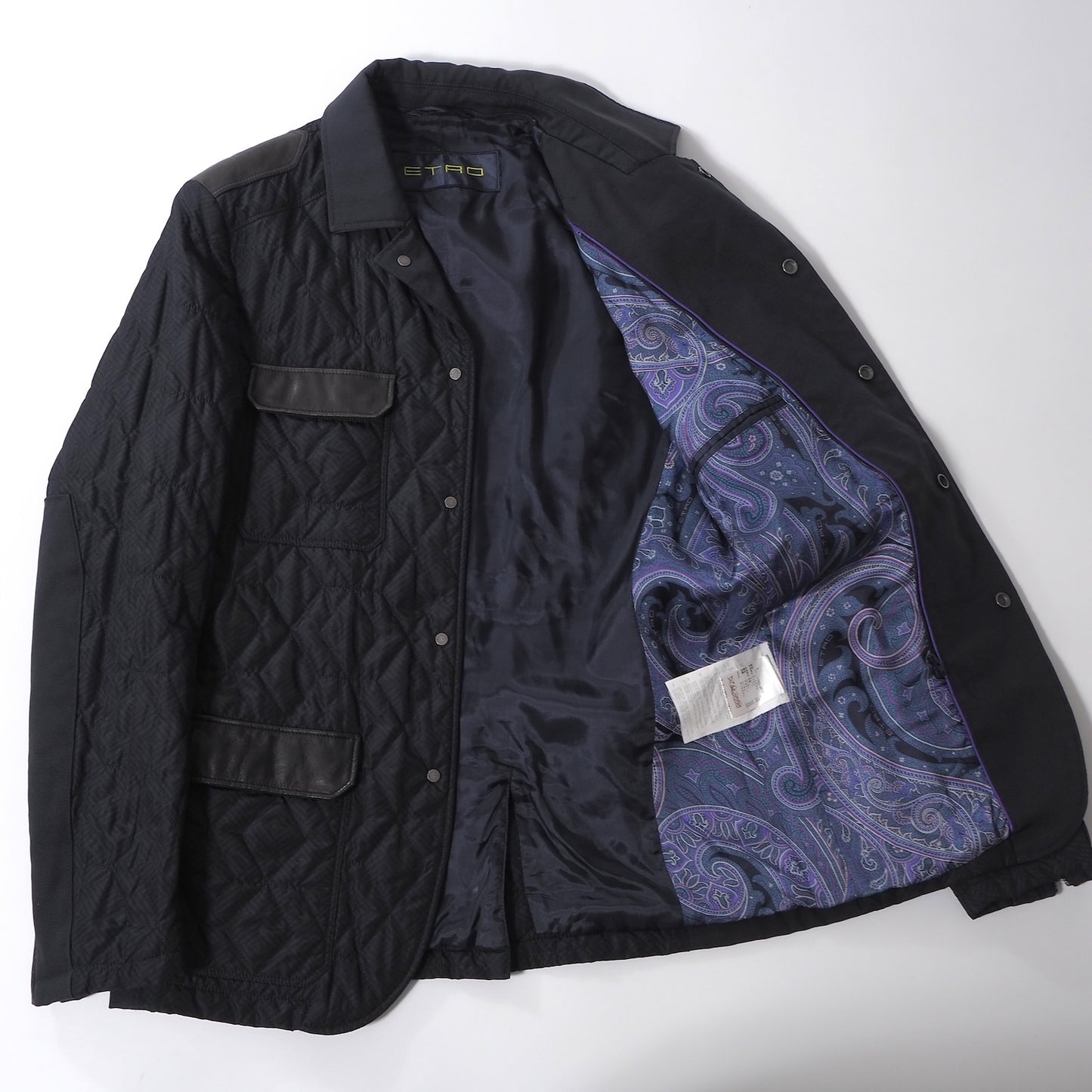 エトロ ETRO レザートリム キルティング ジャケット S ネイビー ブラック メンズ 正規品 6-AD018