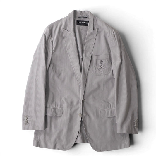 ドルチェ＆ガッバーナ DOLCE＆GABBANA エンブレム刺繍 テーラード ジャケット 52 グレー メンズ 正規品 6-AD020