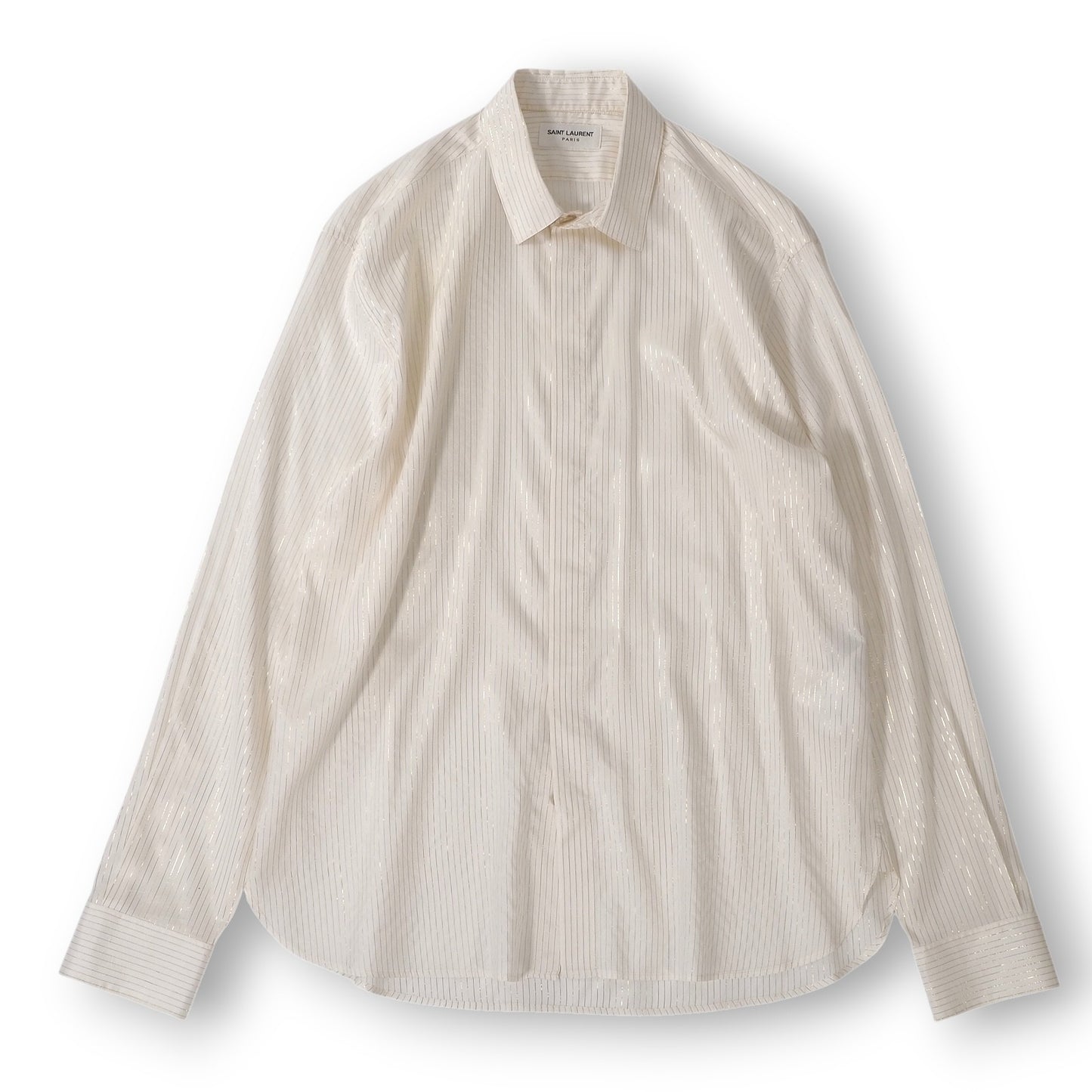 サンローラン SAINT LAURENT PARIS シルク 長袖 シャツ 41 ホワイト ゴールド メンズ 正規品 6-AD022