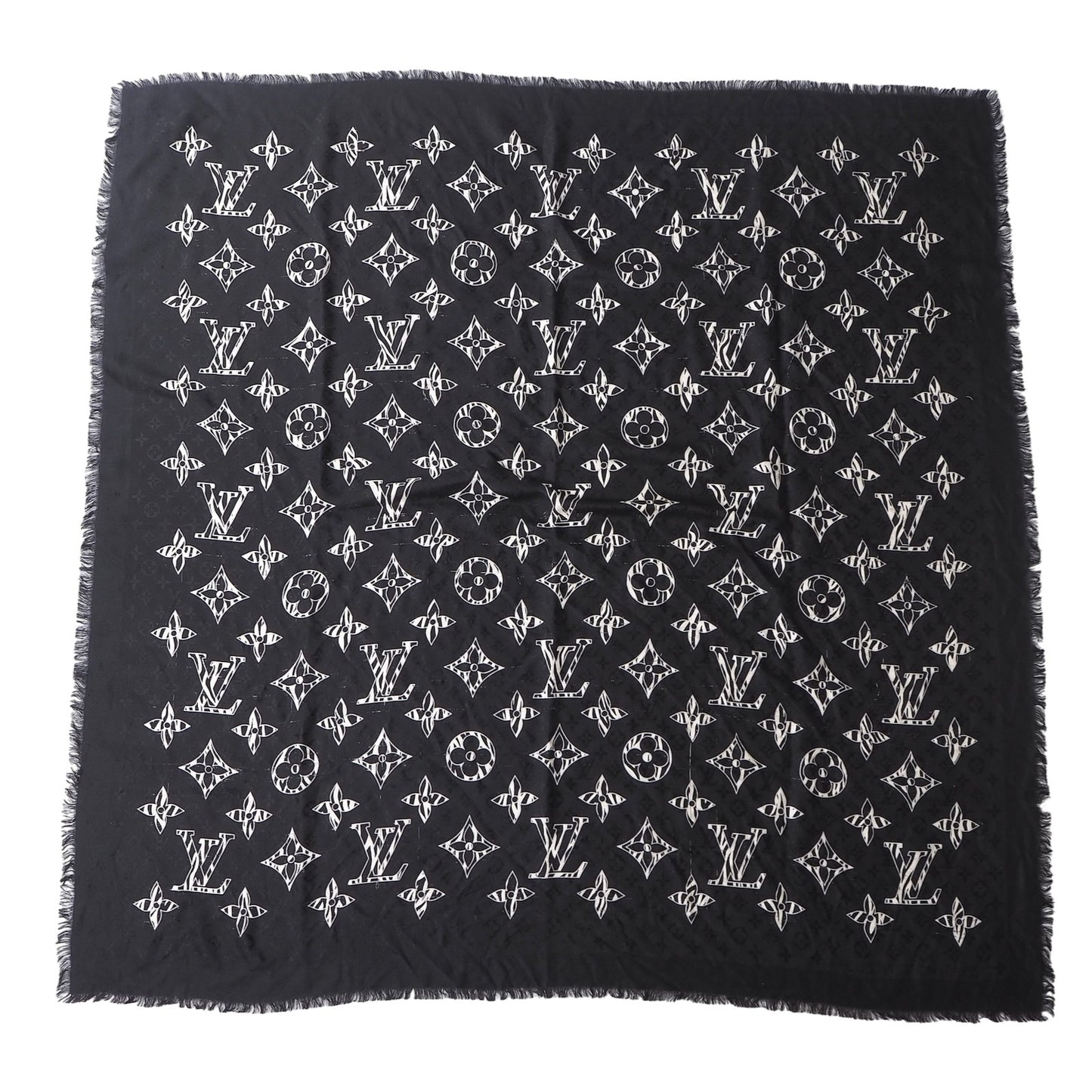ルイヴィトン Louis Vuitton 20AW M76359 ジャイアントモノグラム ジャングル 大判 ストール ブラック 正規品 6-AD023