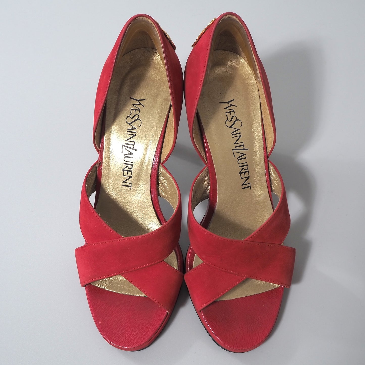 イヴ・サンローラン YVES SAINT LAURENT スエード ヒール パンプス 35.5 22.5㎝相当 レッド レディース 正規品 6-AD024
