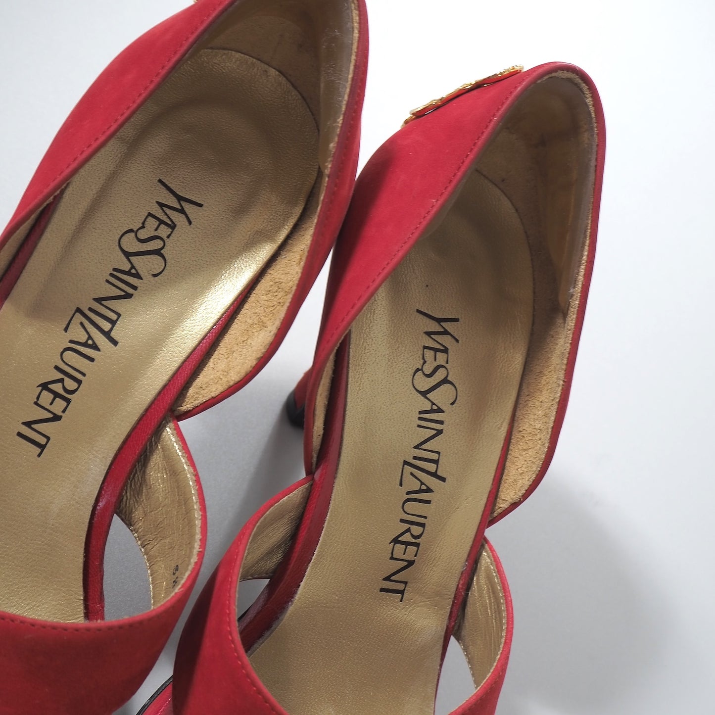 イヴ・サンローラン YVES SAINT LAURENT スエード ヒール パンプス 35.5 22.5㎝相当 レッド レディース 正規品 6-AD024