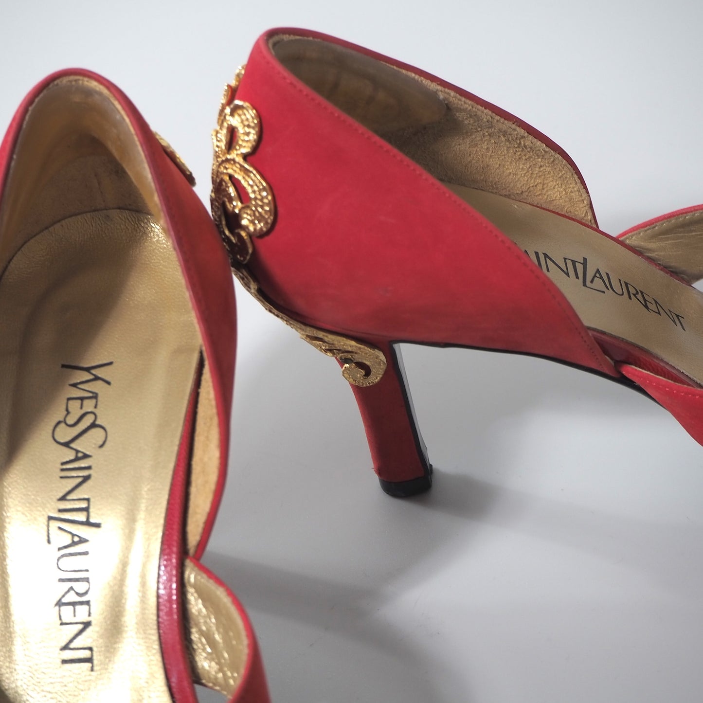 イヴ・サンローラン YVES SAINT LAURENT スエード ヒール パンプス 35.5 22.5㎝相当 レッド レディース 正規品 6-AD024