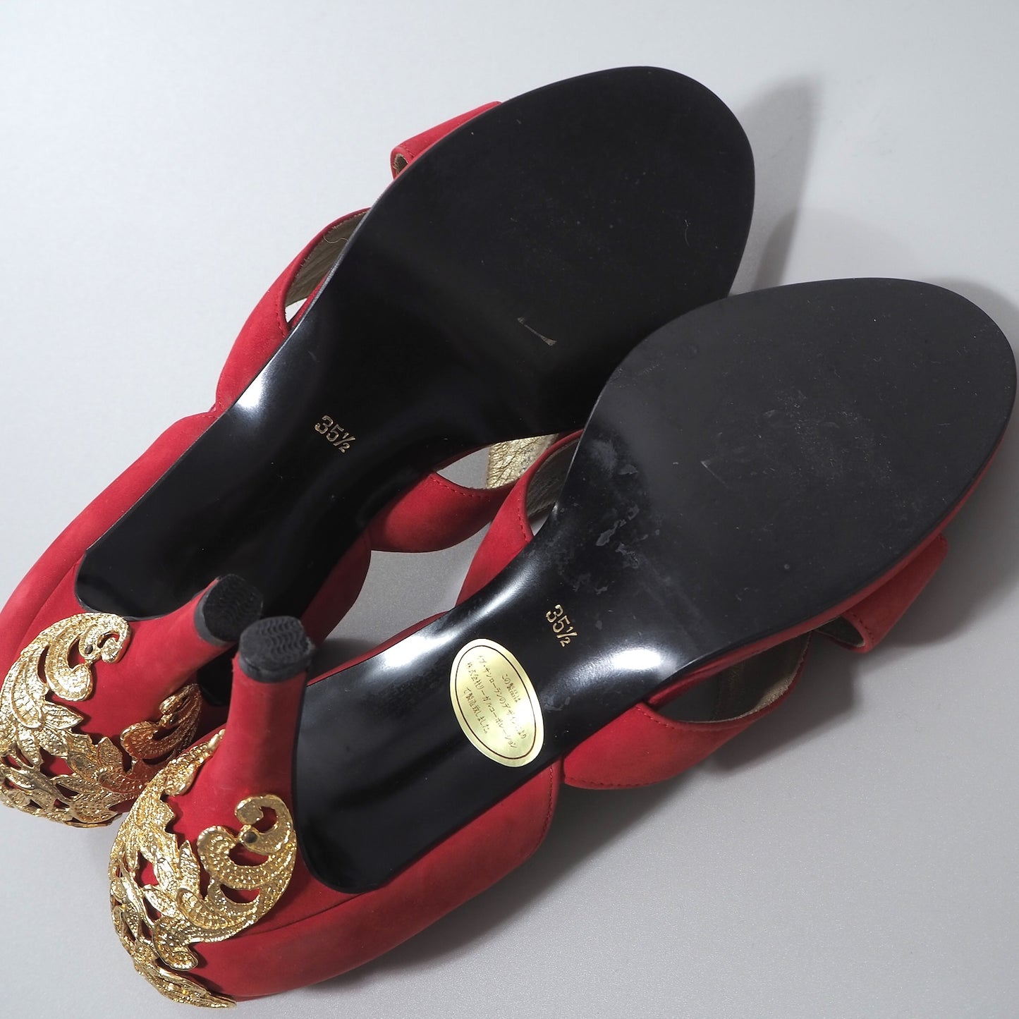 イヴ・サンローラン YVES SAINT LAURENT スエード ヒール パンプス 35.5 22.5㎝相当 レッド レディース 正規品 6-AD024