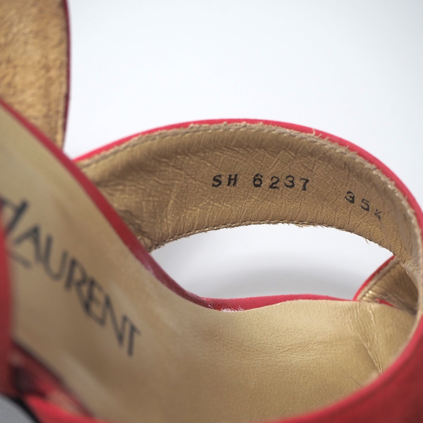 イヴ・サンローラン YVES SAINT LAURENT スエード ヒール パンプス 35.5 22.5㎝相当 レッド レディース 正規品 6-AD024