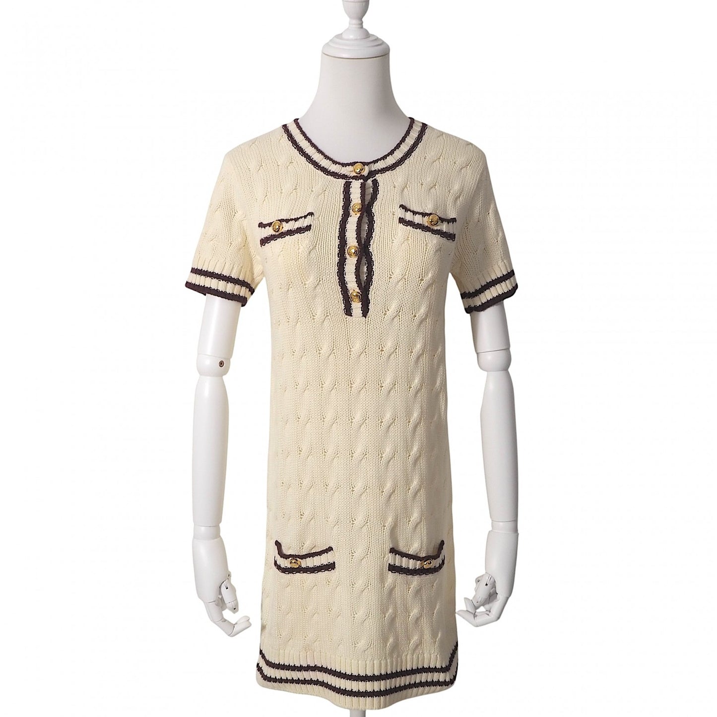 美品 プラダ PRADA コットン 24年製 半袖 ニット ワンピース 36 ホワイト レディース 正規品 6-AE022