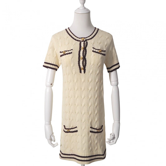 美品 プラダ PRADA コットン 24年製 半袖 ニット ワンピース 36 ホワイト レディース 正規品 6-AE022
