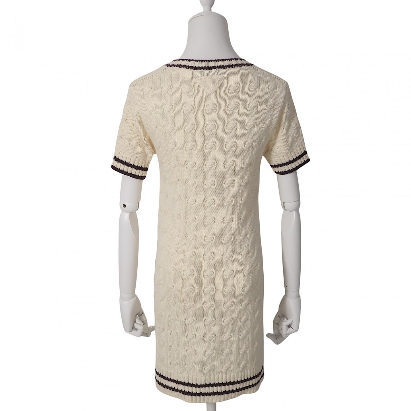 美品 プラダ PRADA コットン 24年製 半袖 ニット ワンピース 36 ホワイト レディース 正規品 6-AE022