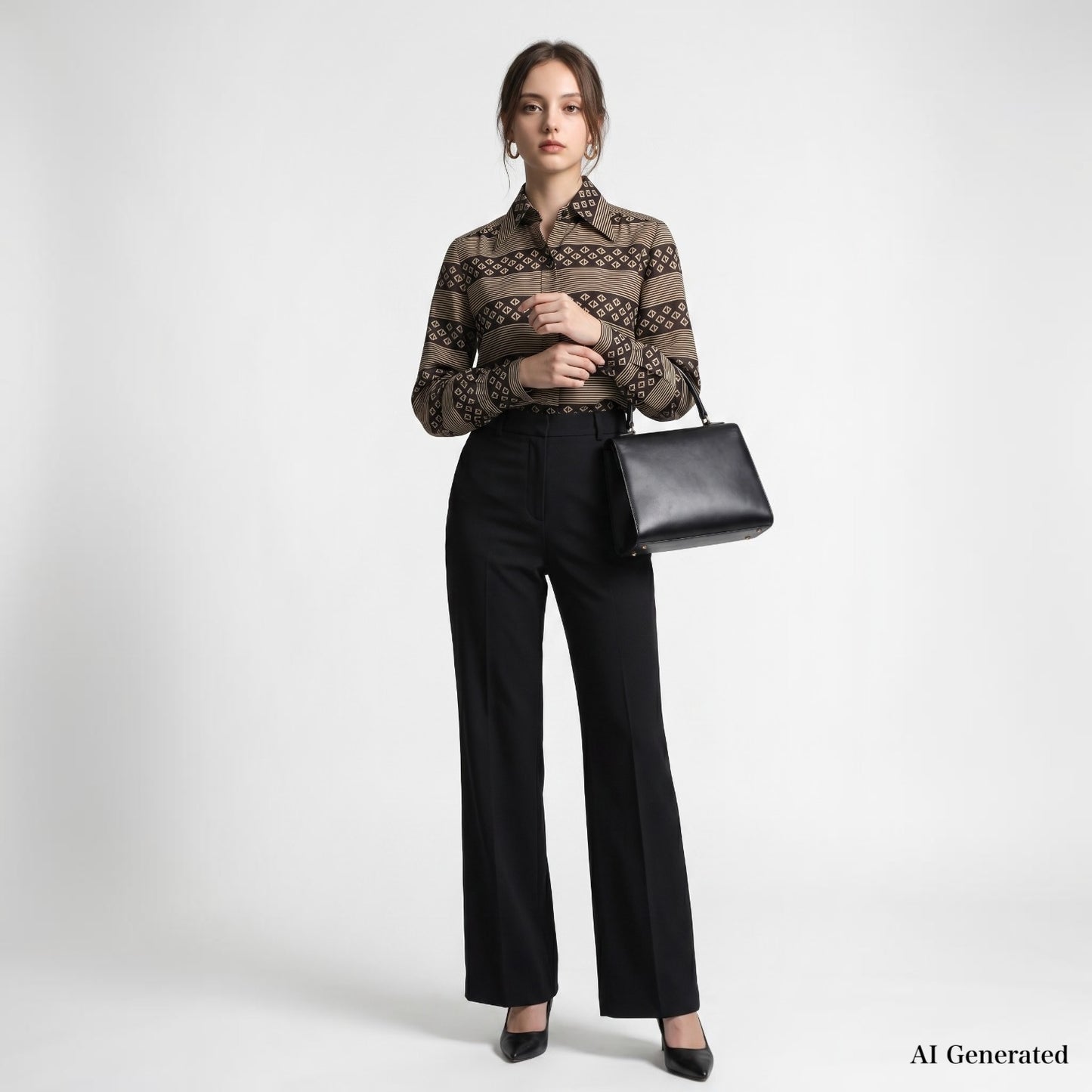 クリスチャンディオール Christian Dior ヴィンテージ CDダイアモンド柄 長袖 シャツ L ダークブラウン レディース 正規品 6-AE026