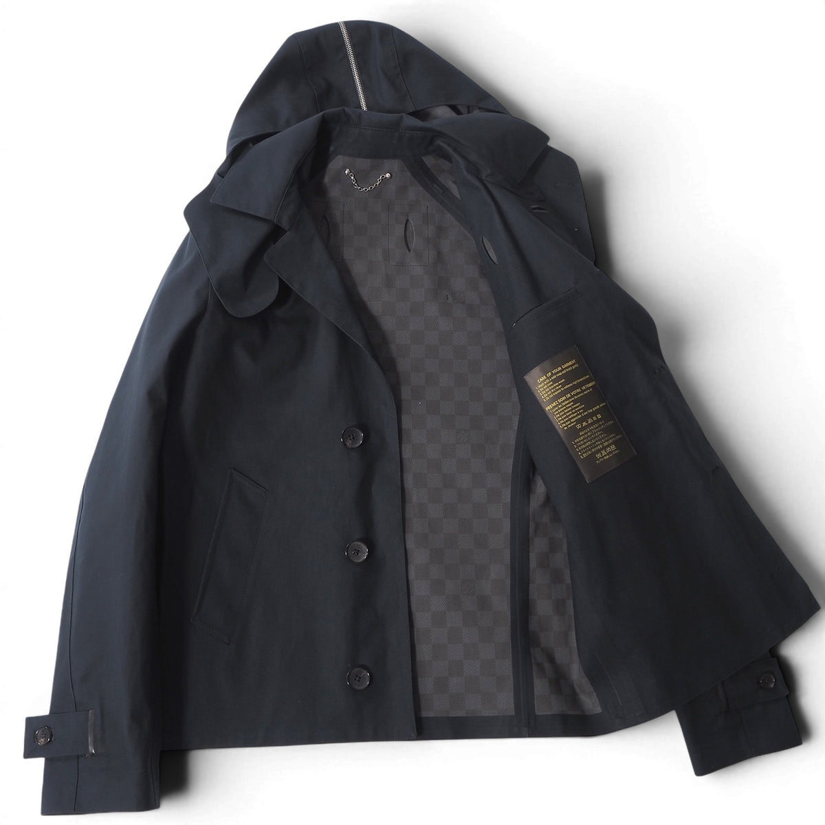 ルイヴィトン LOUIS VUITTON 裏地ダミエ柄 フーデッド ジャケット マッキントッシ 46 ネイビー メンズ 正規品 6-AE031