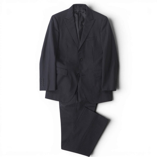 バーバリー ブラックレーベル BURBERRY BLACK LABEL ウール ピークドラペル スーツ ジャケット パンツ 36 ブラックストライプ メンズ 正規品 6-AE032