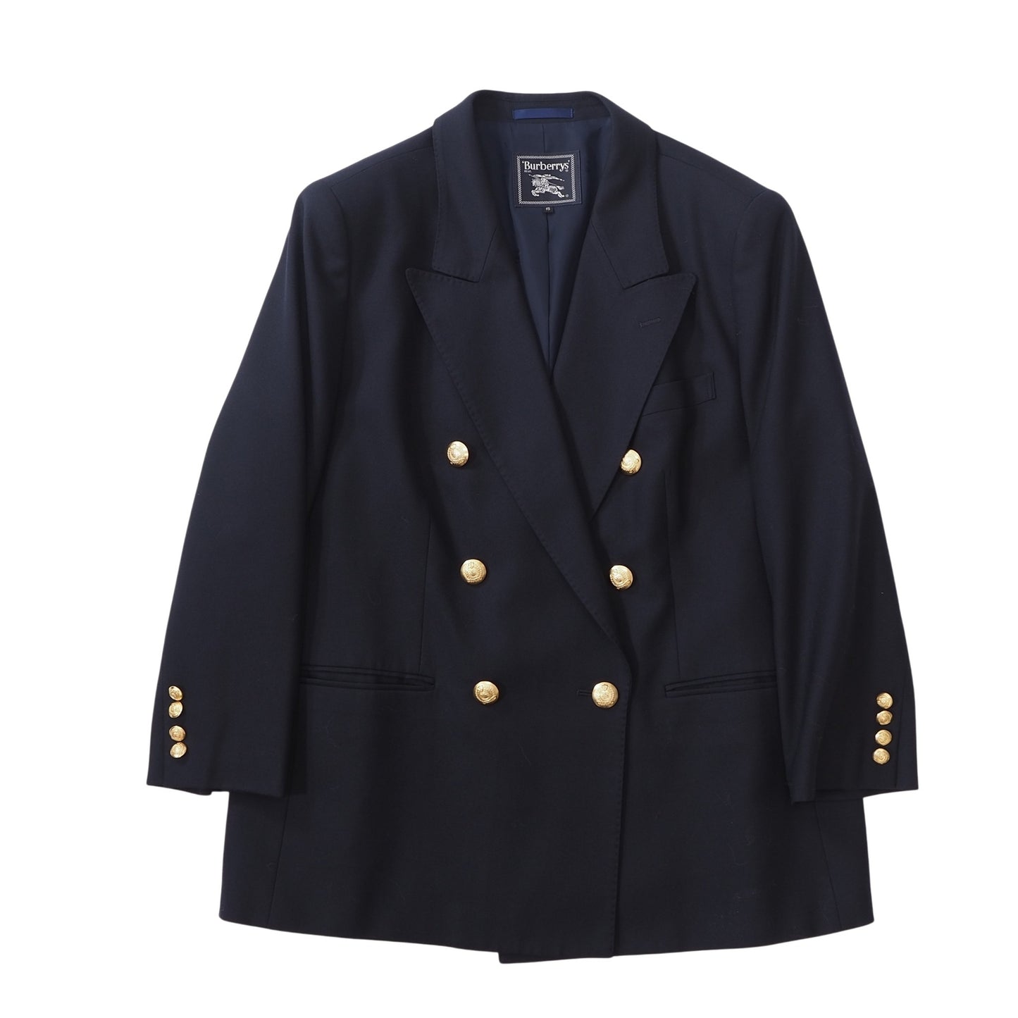 美品 バーバリー Burberrys’ ヴィンテージ ウール カシミヤ 金ボタン ダブルブレスト ジャケット 15 ネイビー レディース 正規品 6-AG039