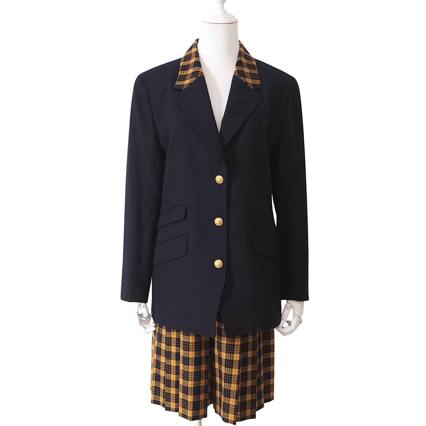 美品 クリスチャンディオール Christian Dior ヴィンテージ セットアップ スーツ ジャケット ショートパンツ M ネイビー オレンジ レディース 正規品 6-AG041
