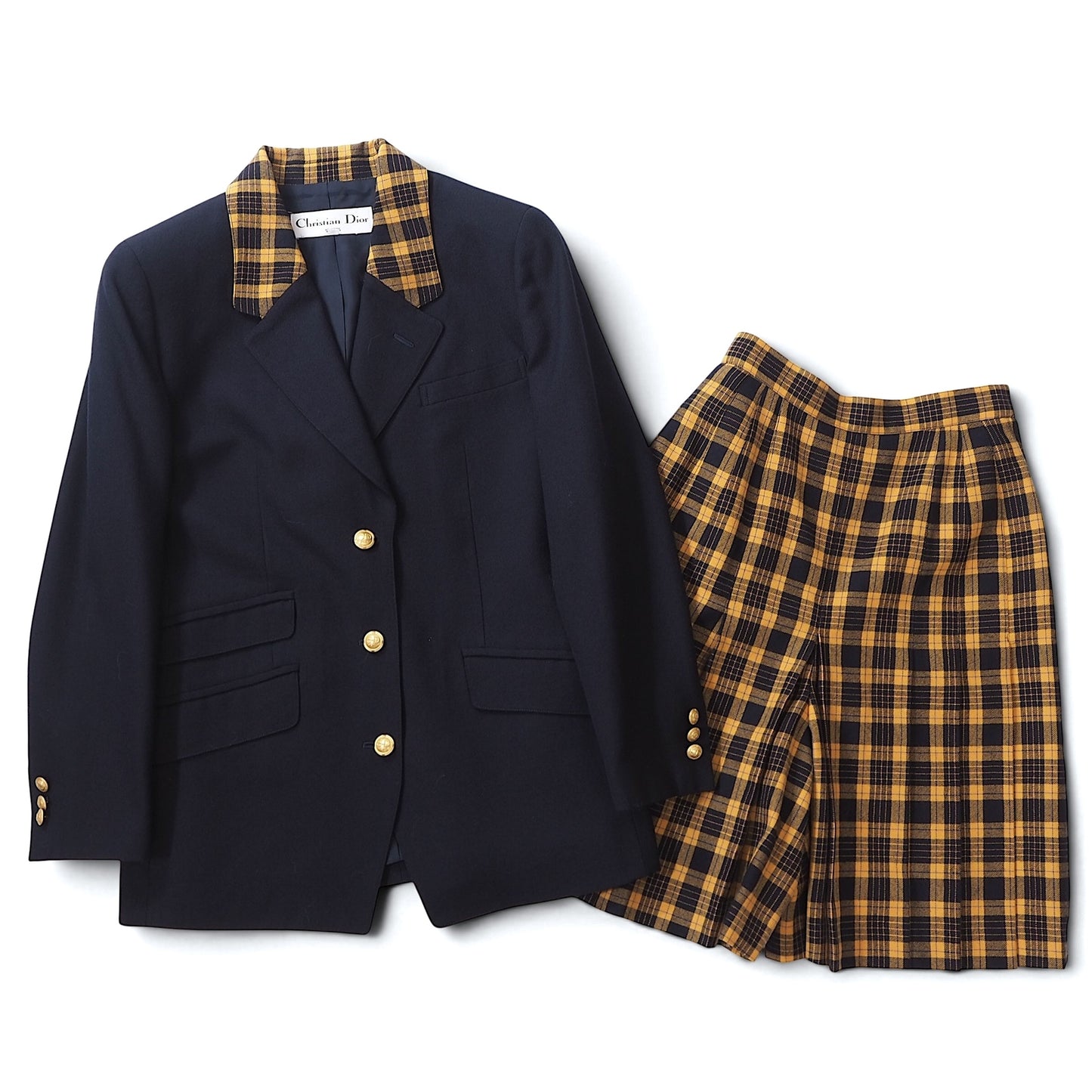 美品 クリスチャンディオール Christian Dior ヴィンテージ セットアップ スーツ ジャケット ショートパンツ M ネイビー オレンジ レディース 正規品 6-AG041