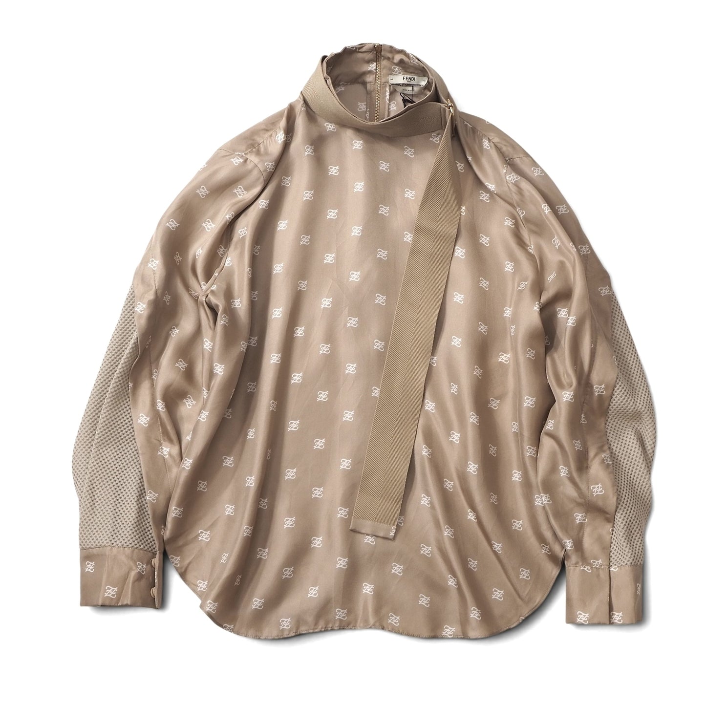 フェンディ FENDI FFモチーフ ベルトテッド シルク ブラウス ジャケット 38 シャンパンゴールド レディース 正規品 6-AG045