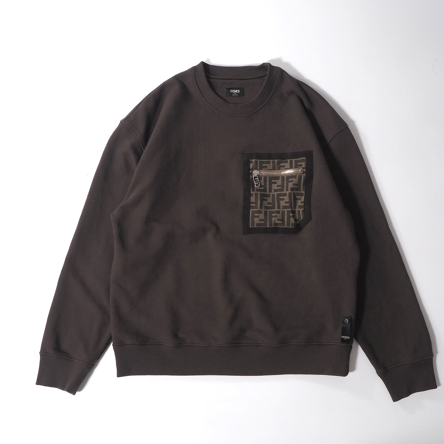 フェンディ FENDI 23年製 FFモチーフ クルーネック スウェットシャツ M ブラウン メンズ 正規品 6-AD014