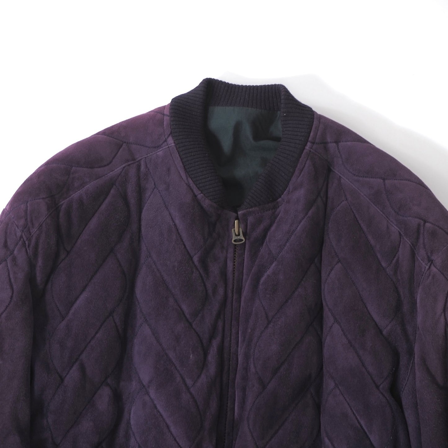 ロエベ LOEWE スペイン製 ヴィンテージ レザー ボンバージャケット 中綿 50 パープル メンズ 正規品 6-DC001